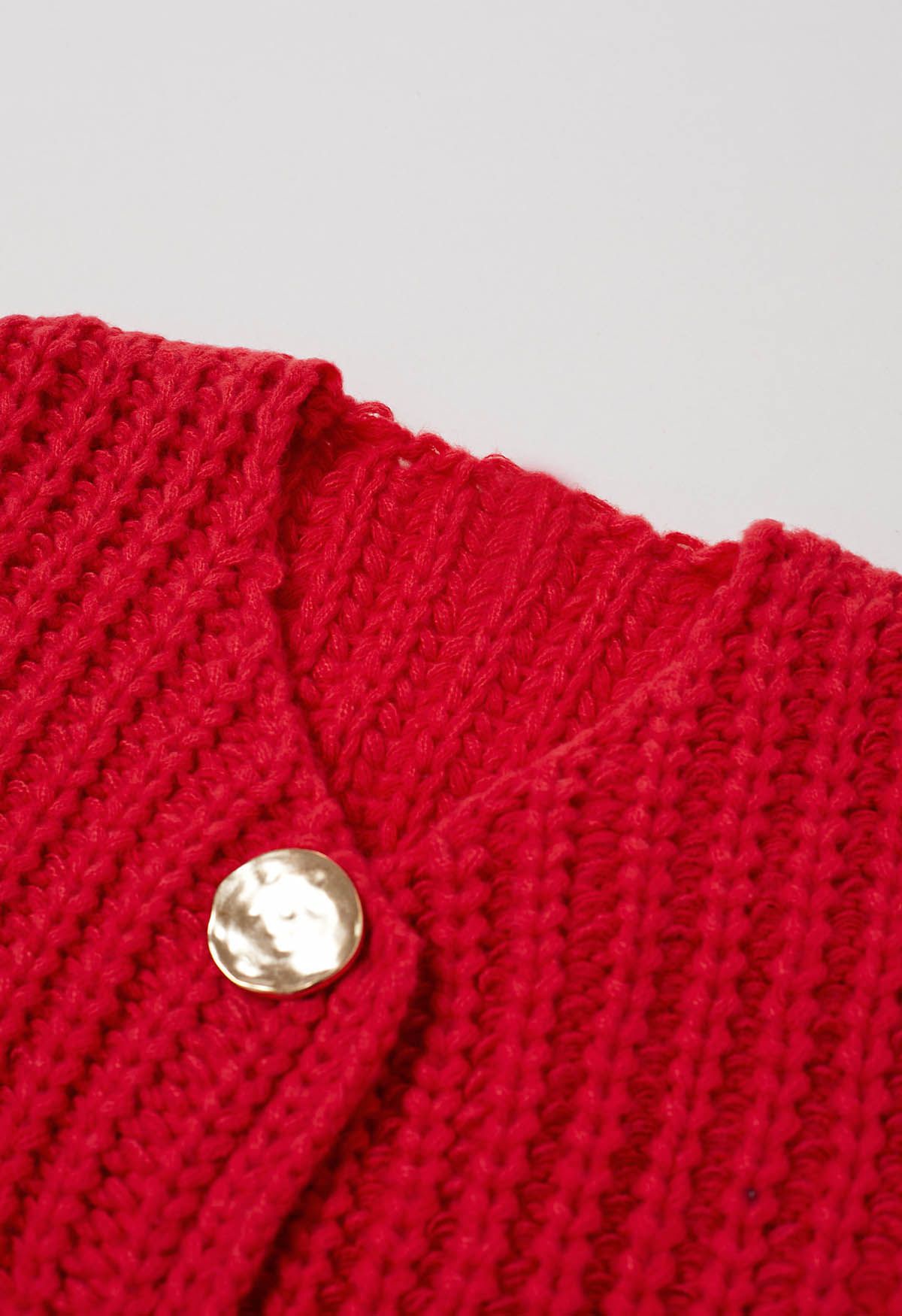 Bold Golden Buttons Patch Pocket Chunky Knit Vest in Red