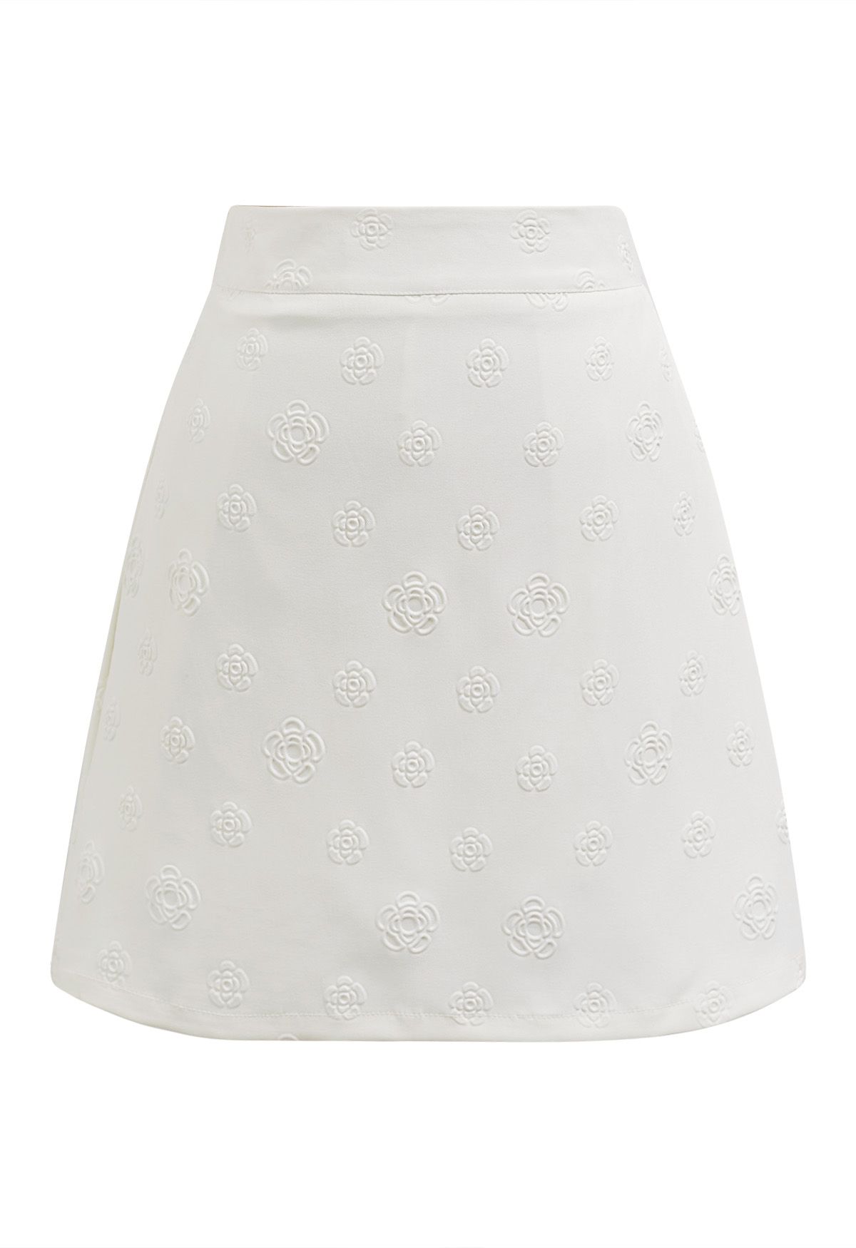 Embossed Rose Mini Bud Skirt in White