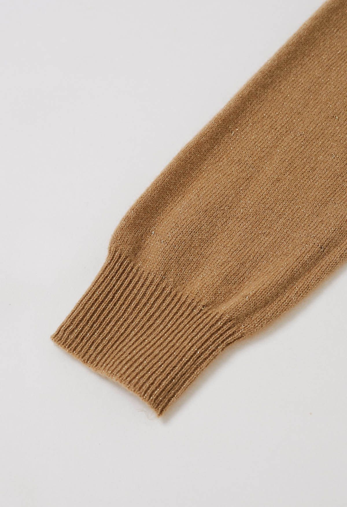 Integral Metallic Thread Mock Neck Wool Sweater in Caramel