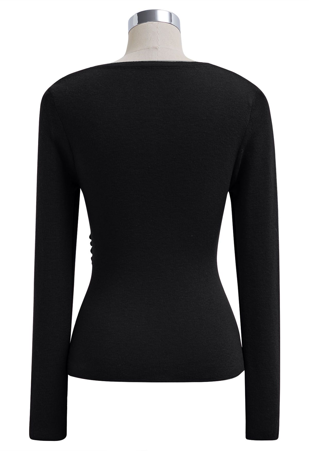 Artful Crisscross V-Neck Long Sleeve Knit Top in Black