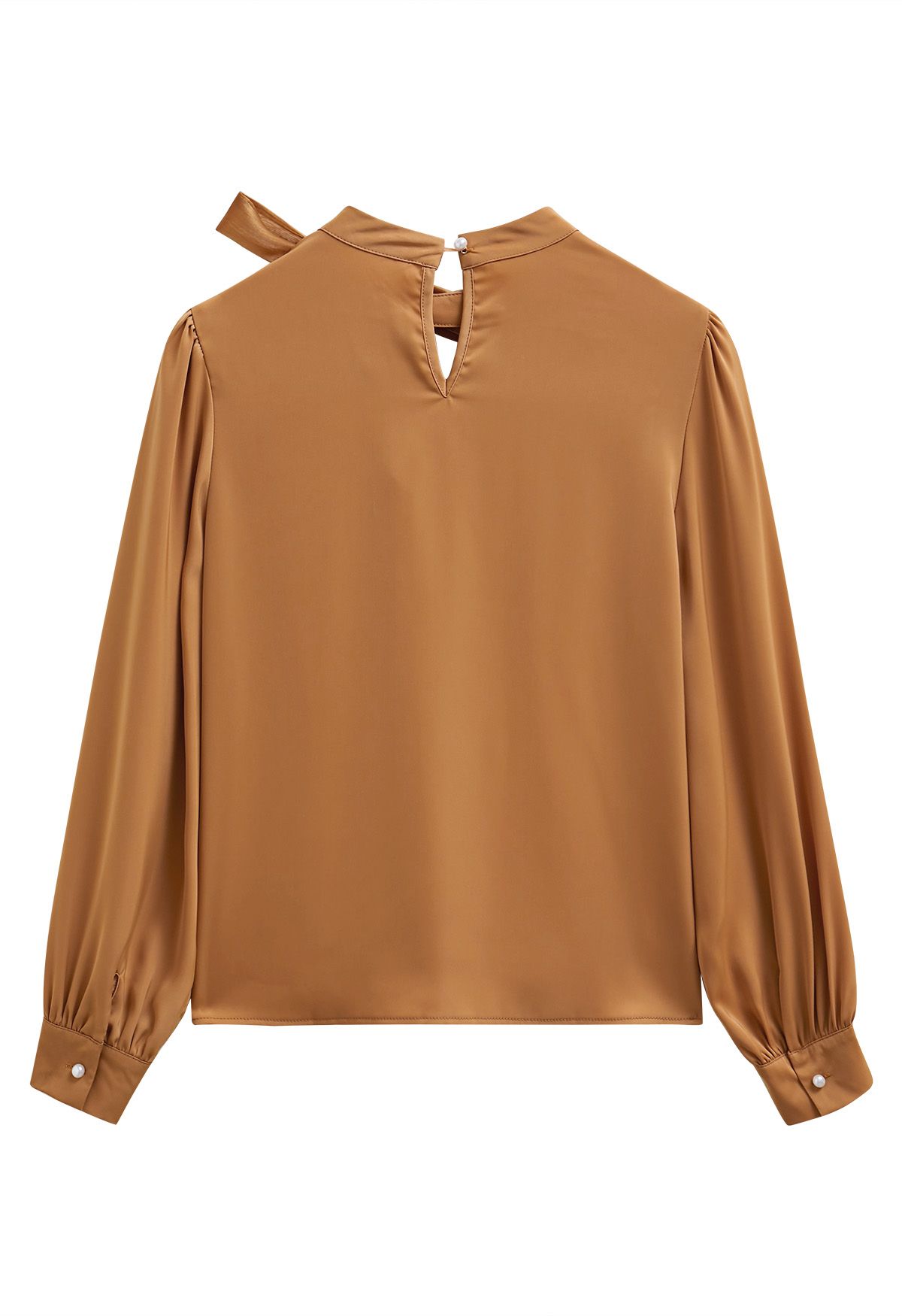 Pearly Organza Bowknot Satin Top in Pumpkin