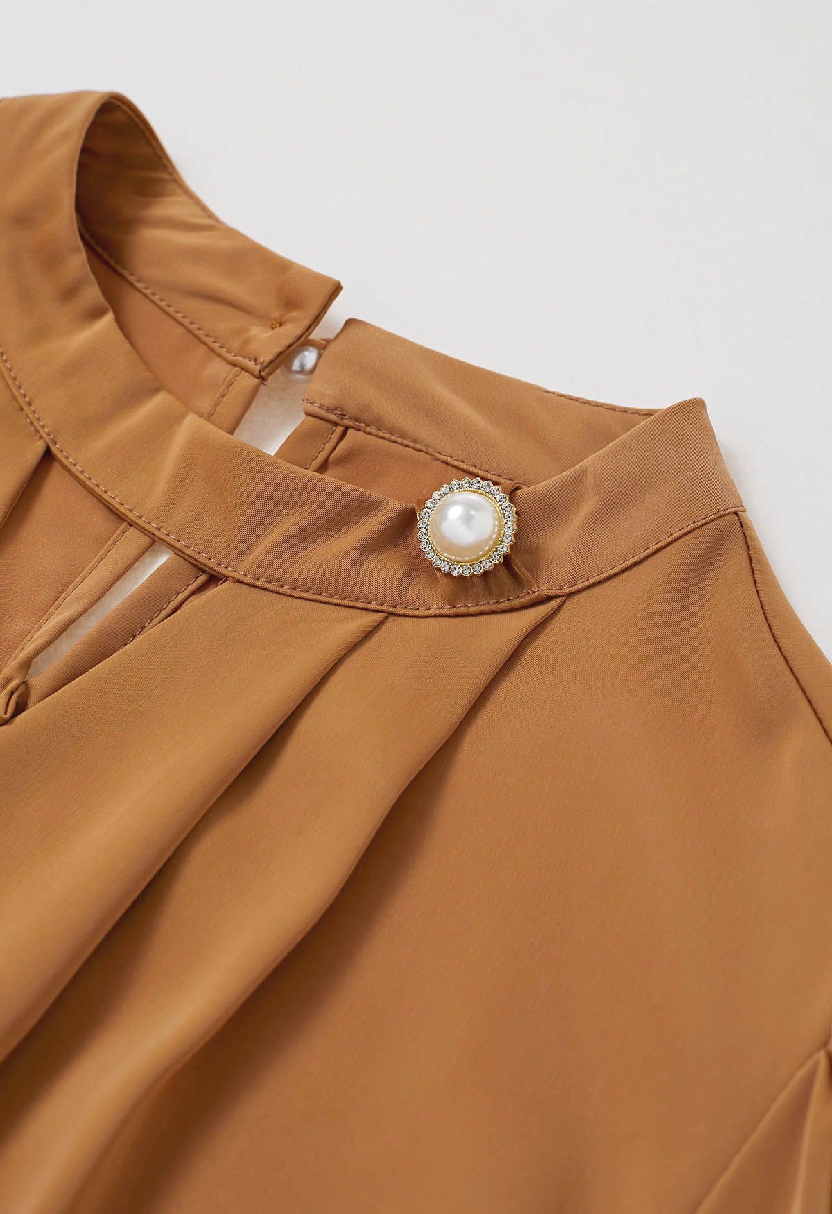 Pearly Organza Bowknot Satin Top in Pumpkin