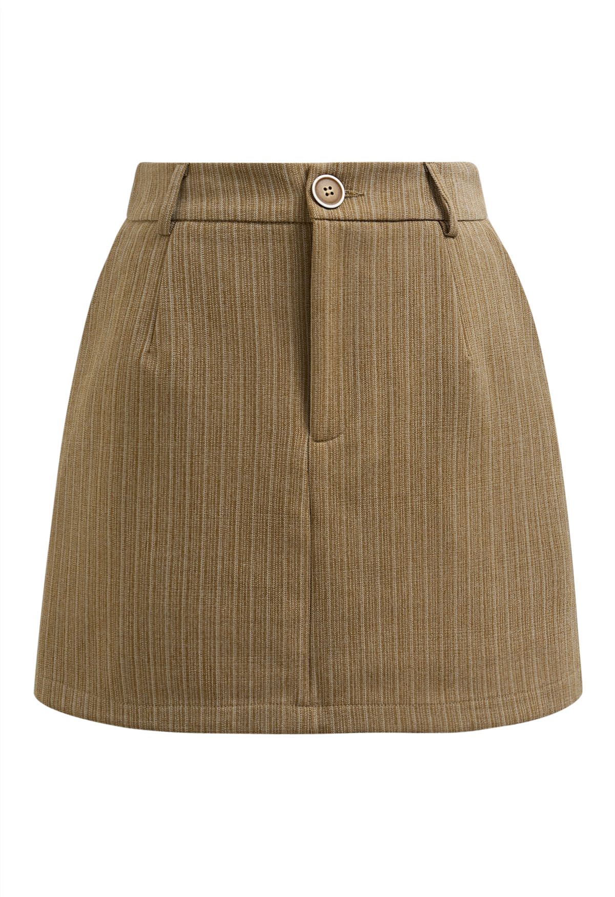 Everlasting Striped Side Pocket Mini Skorts in Camel