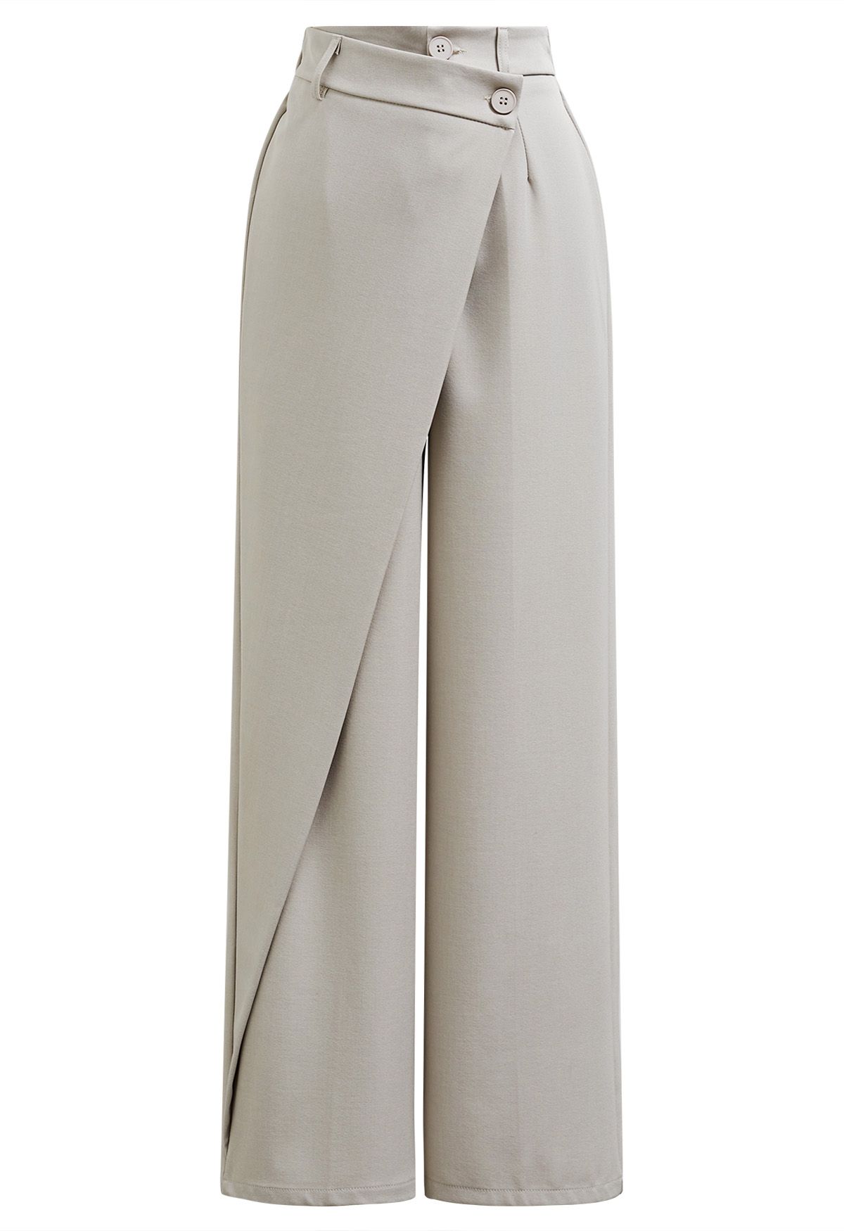 Asymmetric Flap Buttoned Straight-Leg Pants in Linen