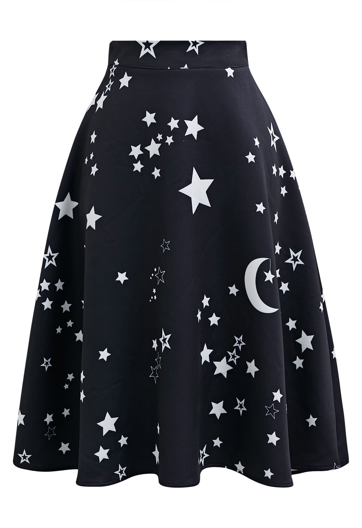 Nightfall Moon and Star Flare Midi Skirt