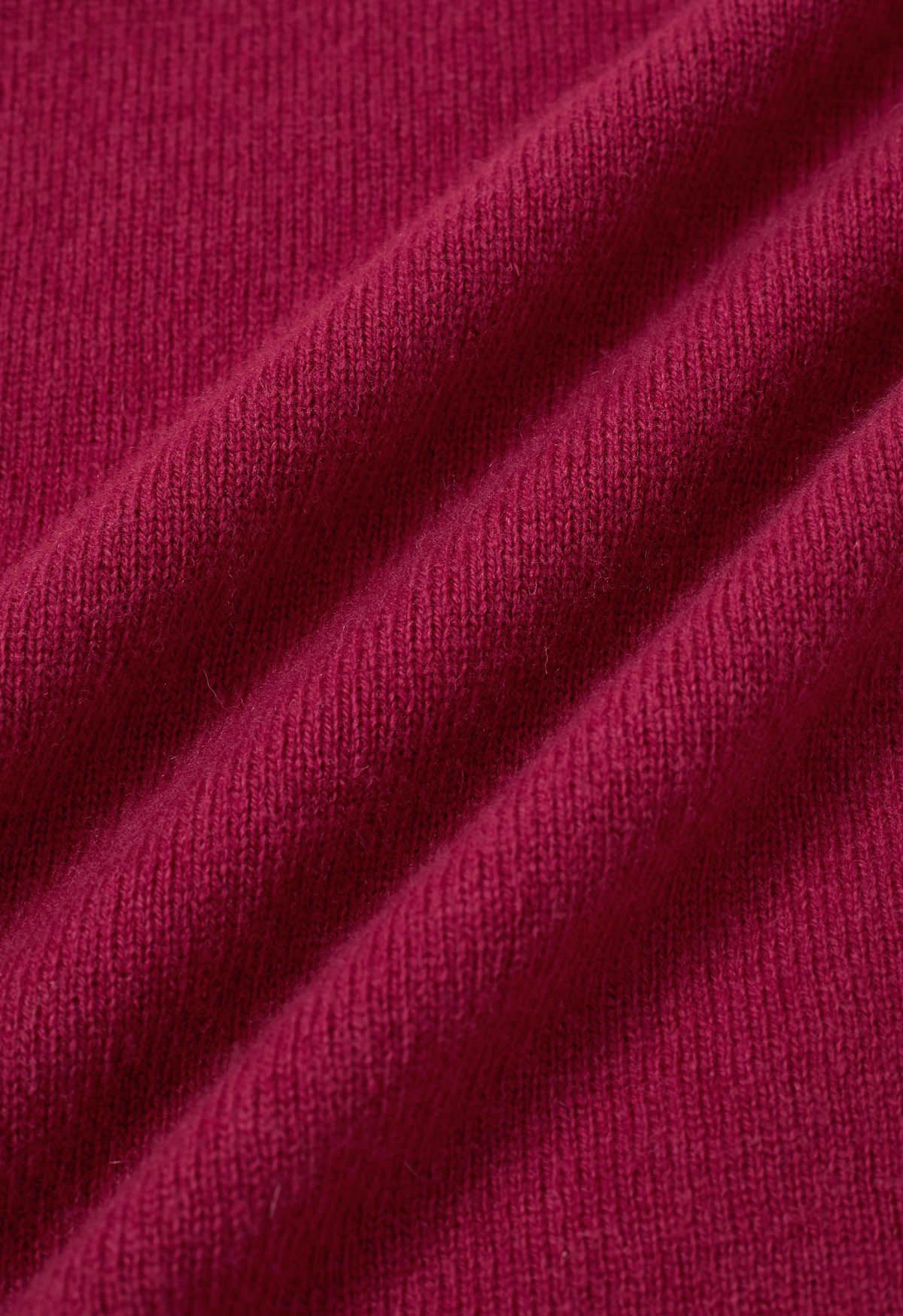 Heartwarming Mock Neck Long-Sleeve Wool Sweater in Magenta