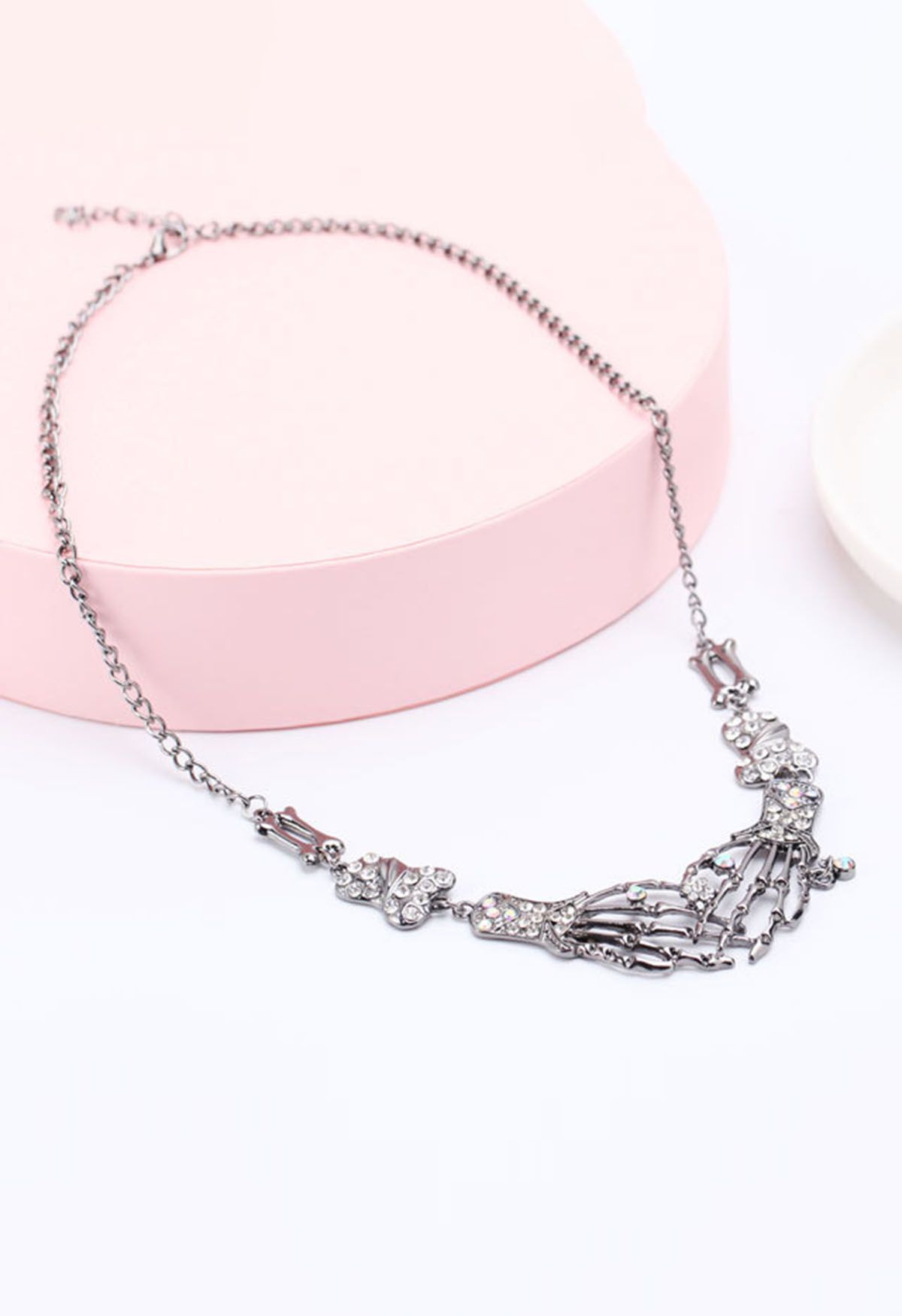 Skeleton Hand Rhinestone Necklace