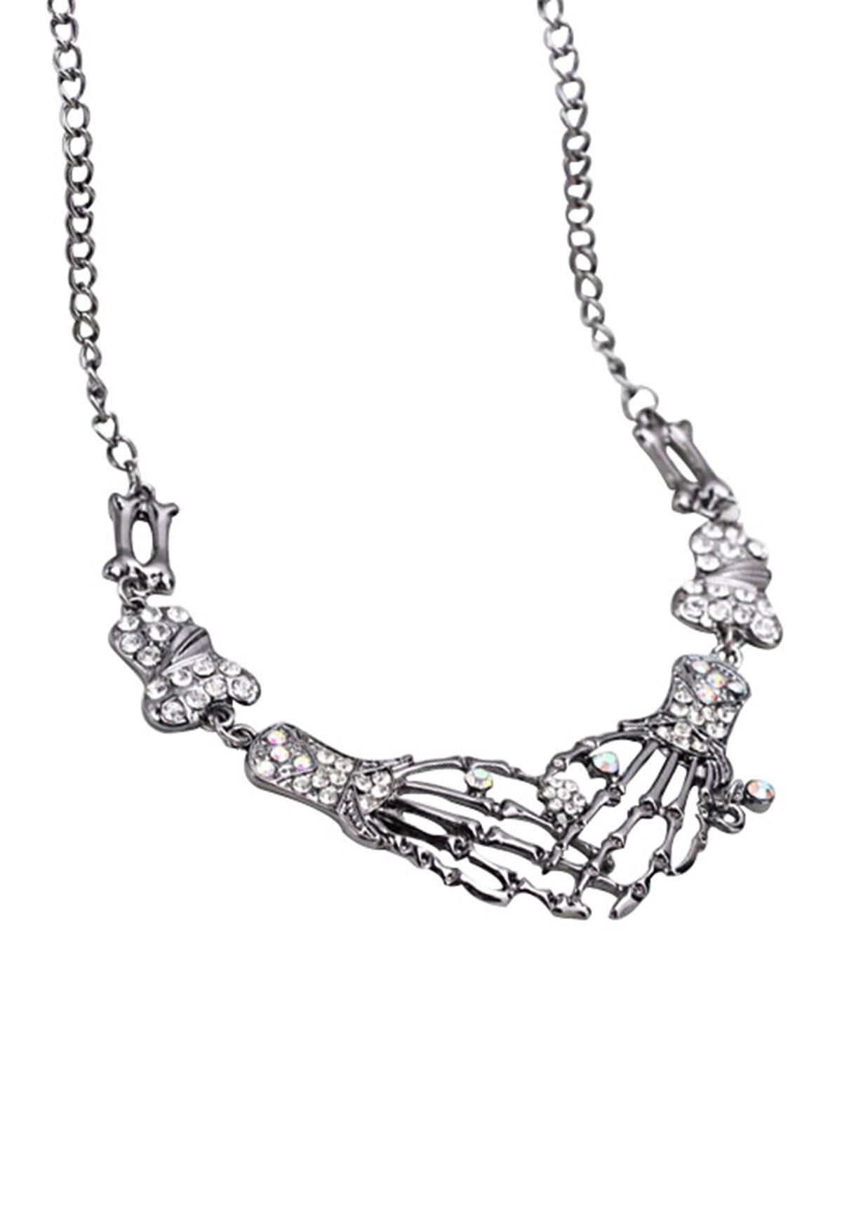 Skeleton Hand Rhinestone Necklace