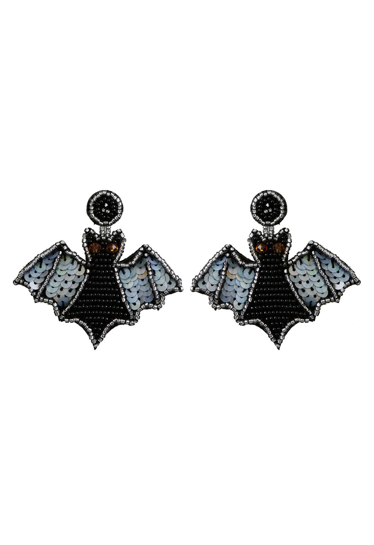 Sequin Beaded Bat-Shape Earrings