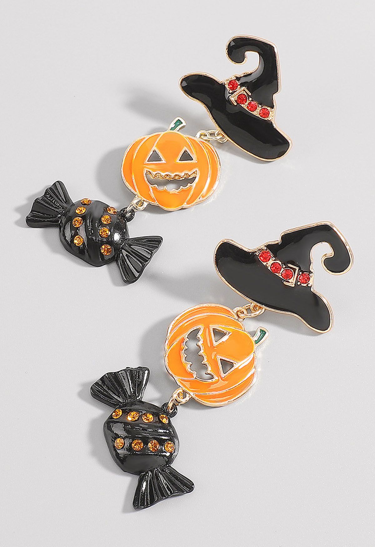 Witch Hat Pumpkin Candy Earrings in Black