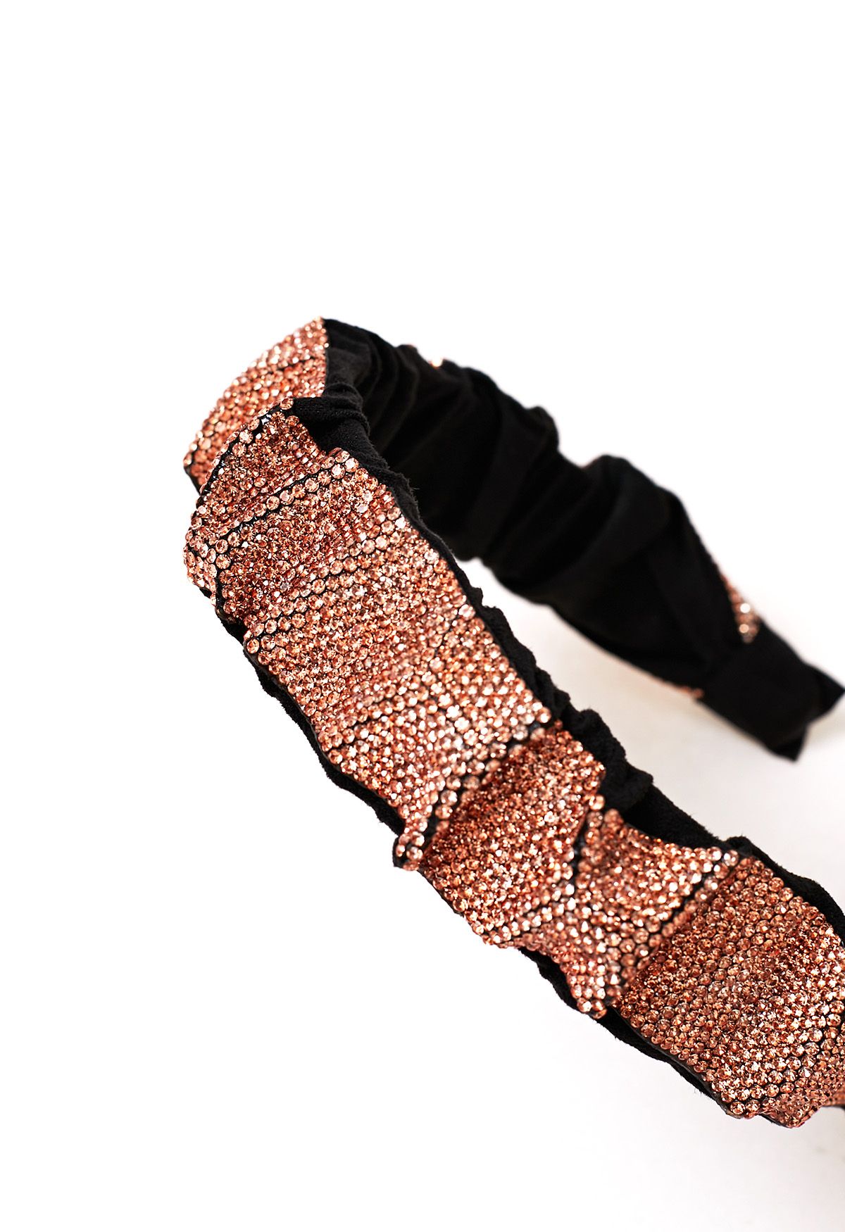 Shimmery Rhinestone Wide Pleats Headband in Orange