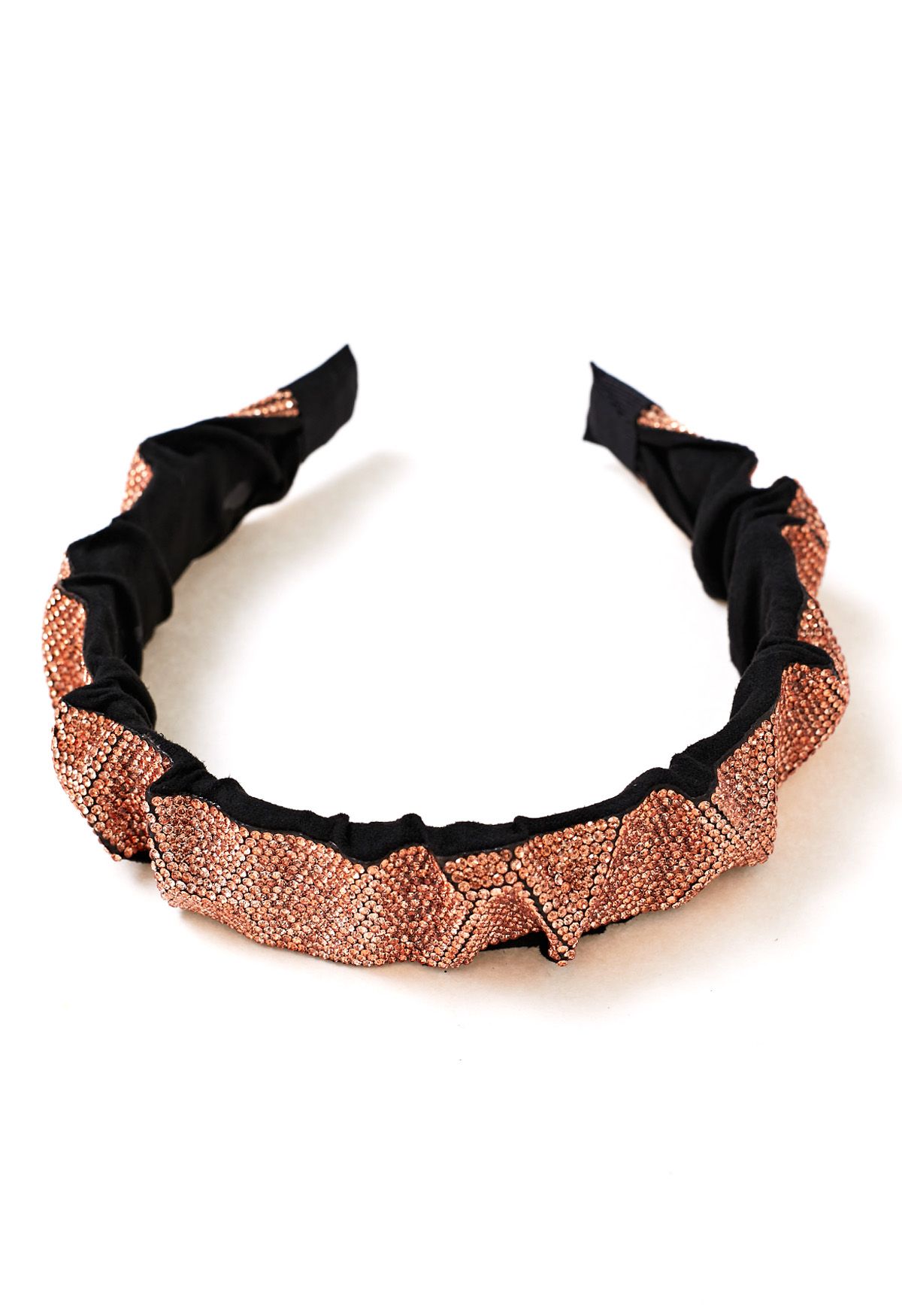 Shimmery Rhinestone Wide Pleats Headband in Orange