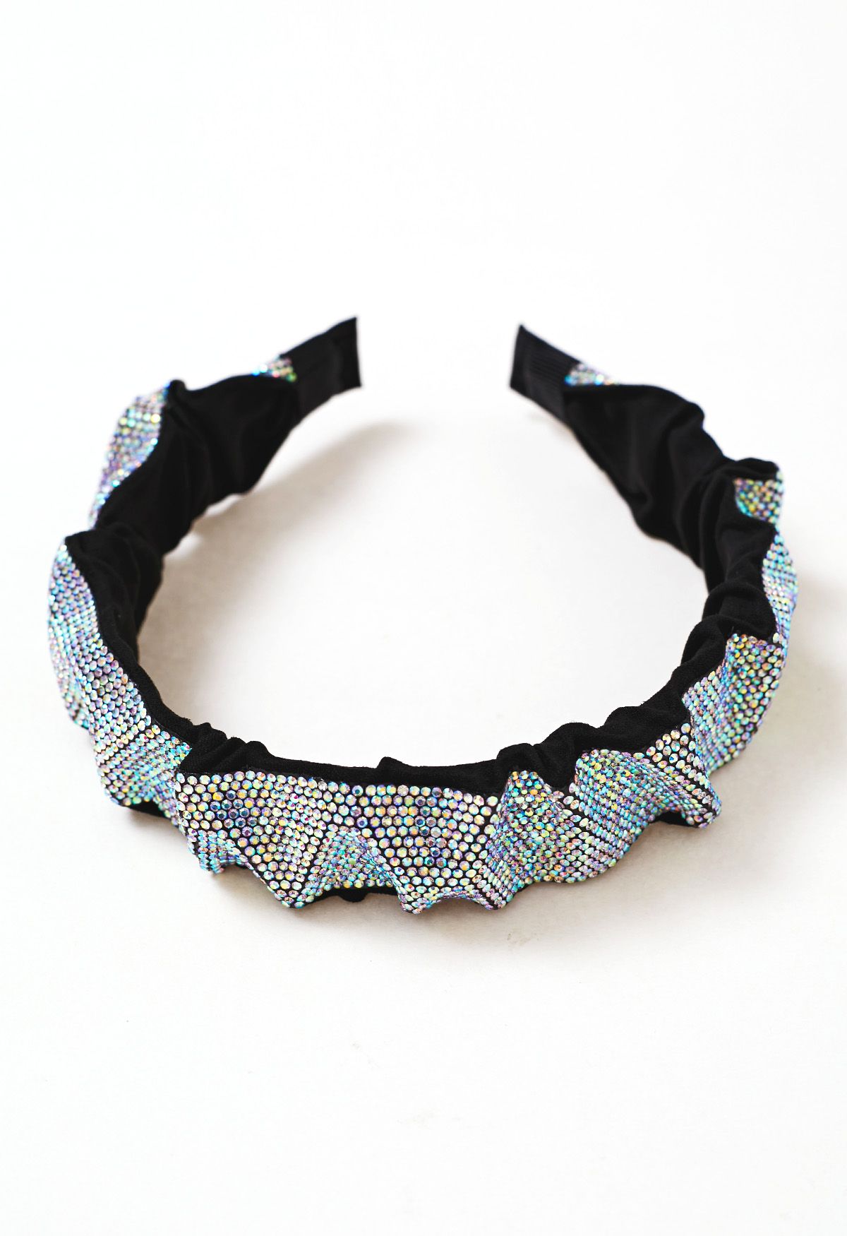 Shimmery Rhinestone Wide Pleats Headband in Silver