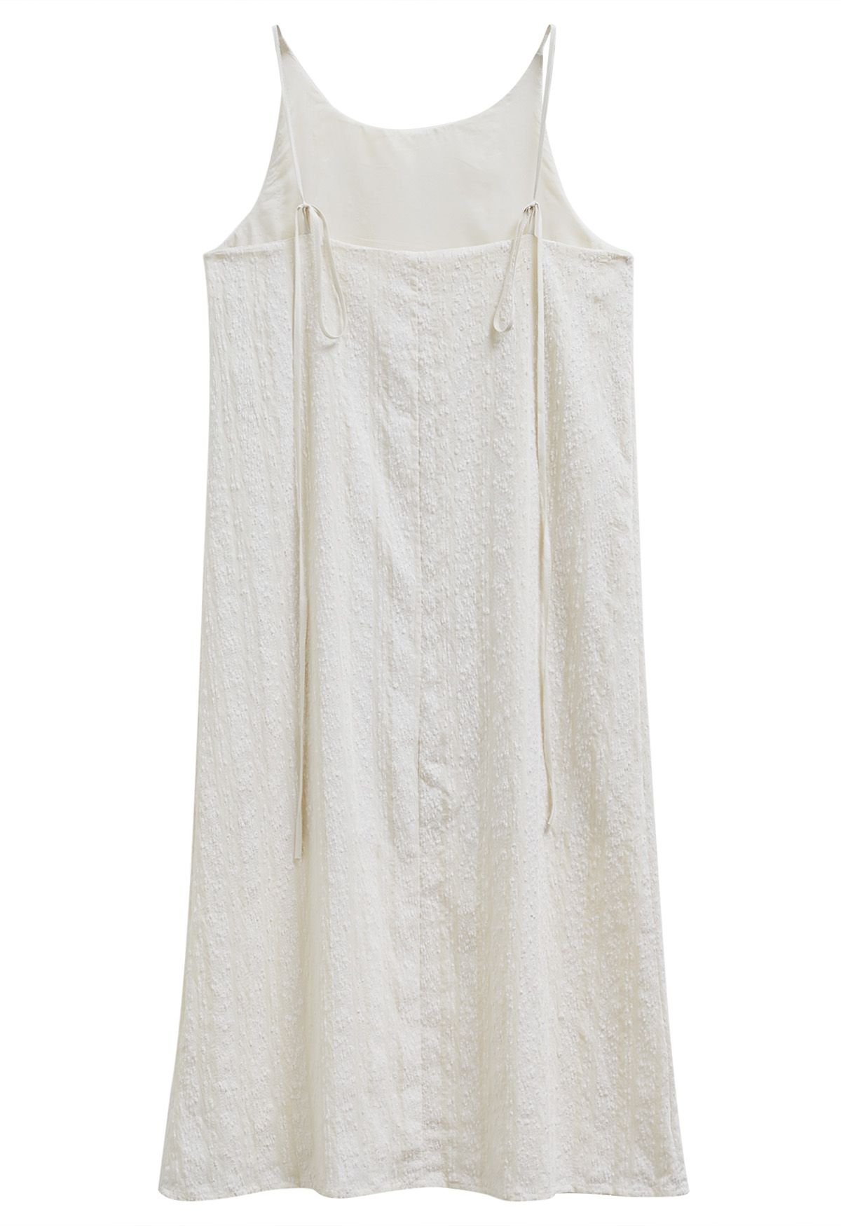 Wondrous Embossed Texture Tie-Strap Midi Dress in Ivory