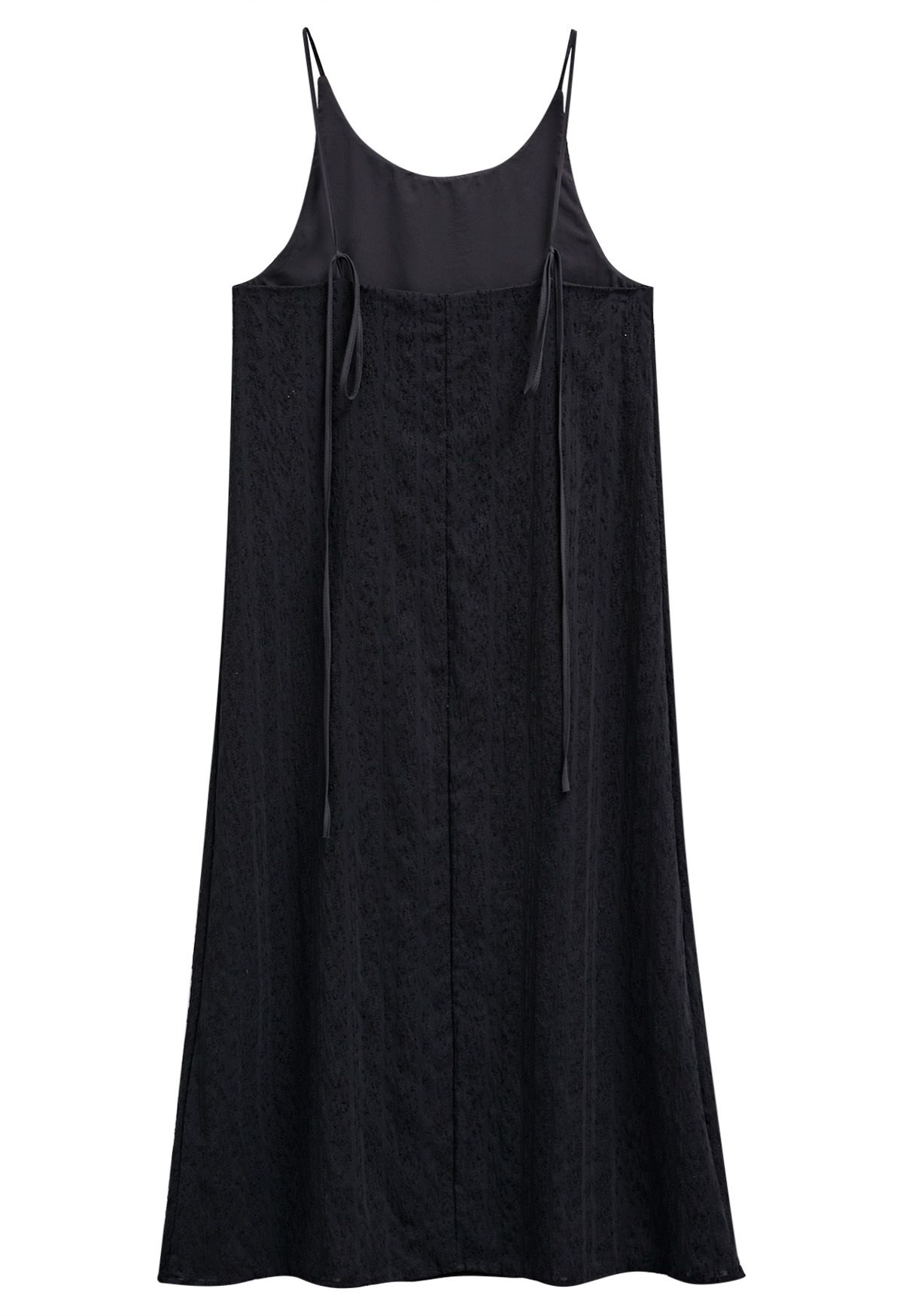 Wondrous Embossed Texture Tie-Strap Midi Dress in Black