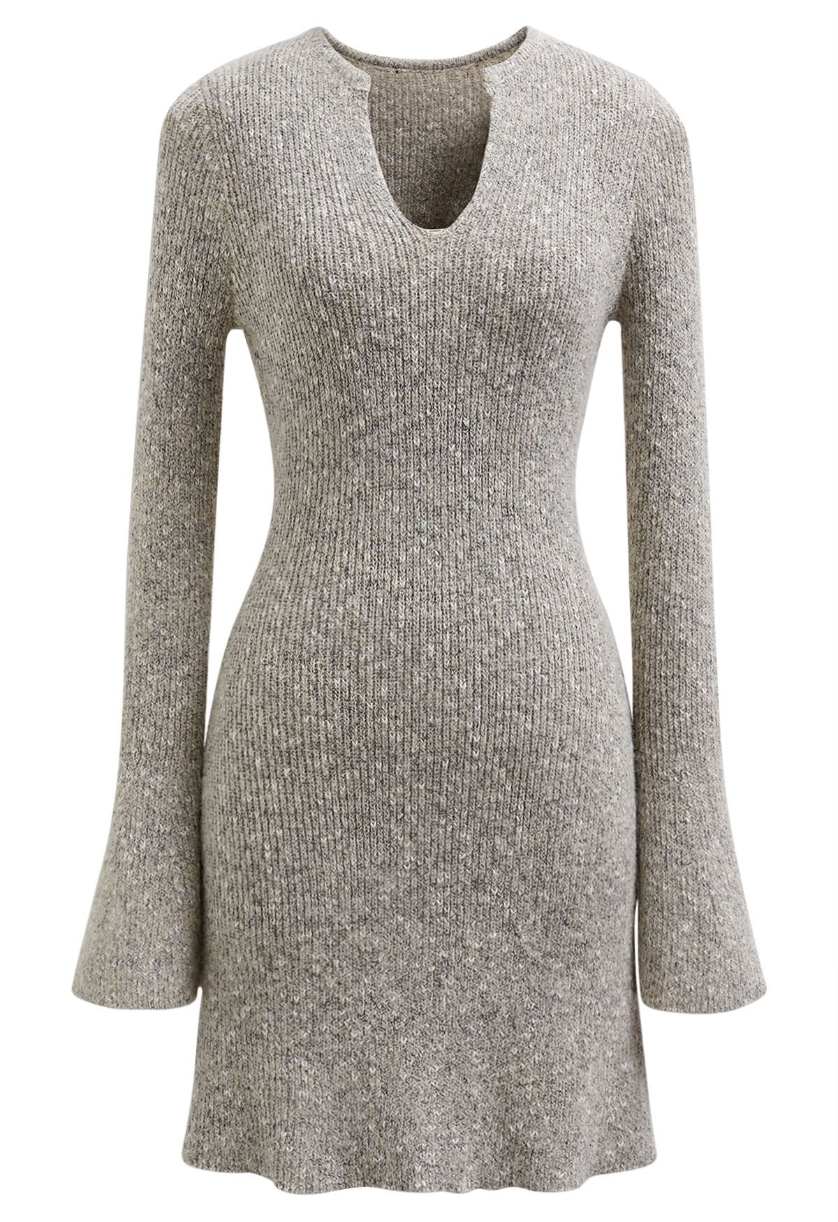 Groovy Notch Neckline Ribbed Knit Dress