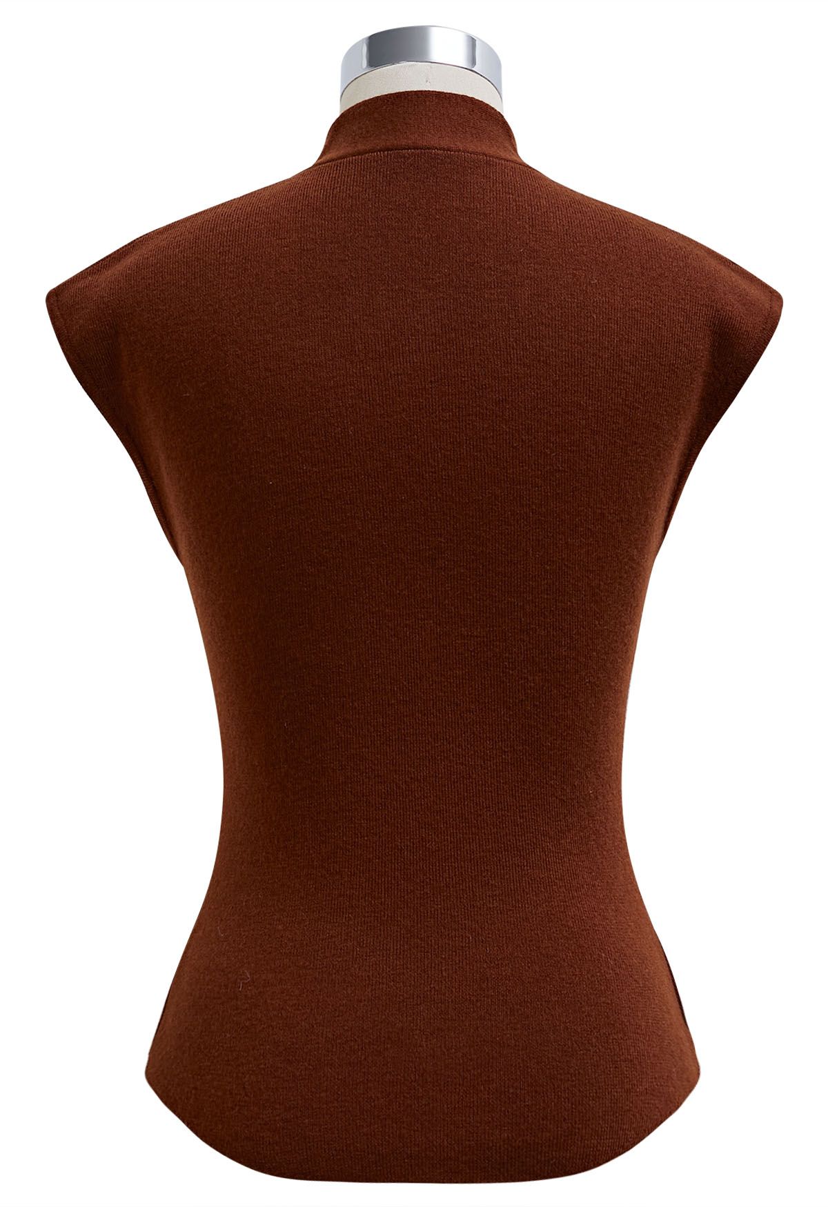 Ribbon-Tied Neckline Cap Sleeve Knit Top in Burgundy