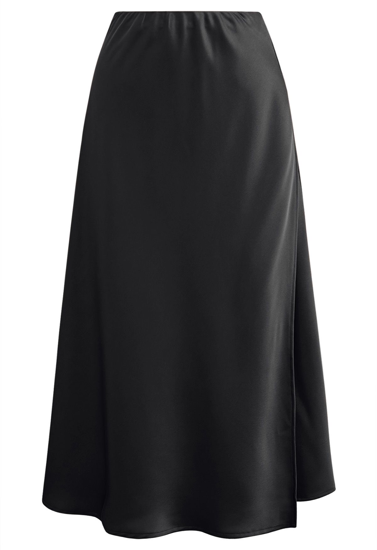 Satin Elegance Front Flap Maxi Skirt in Black