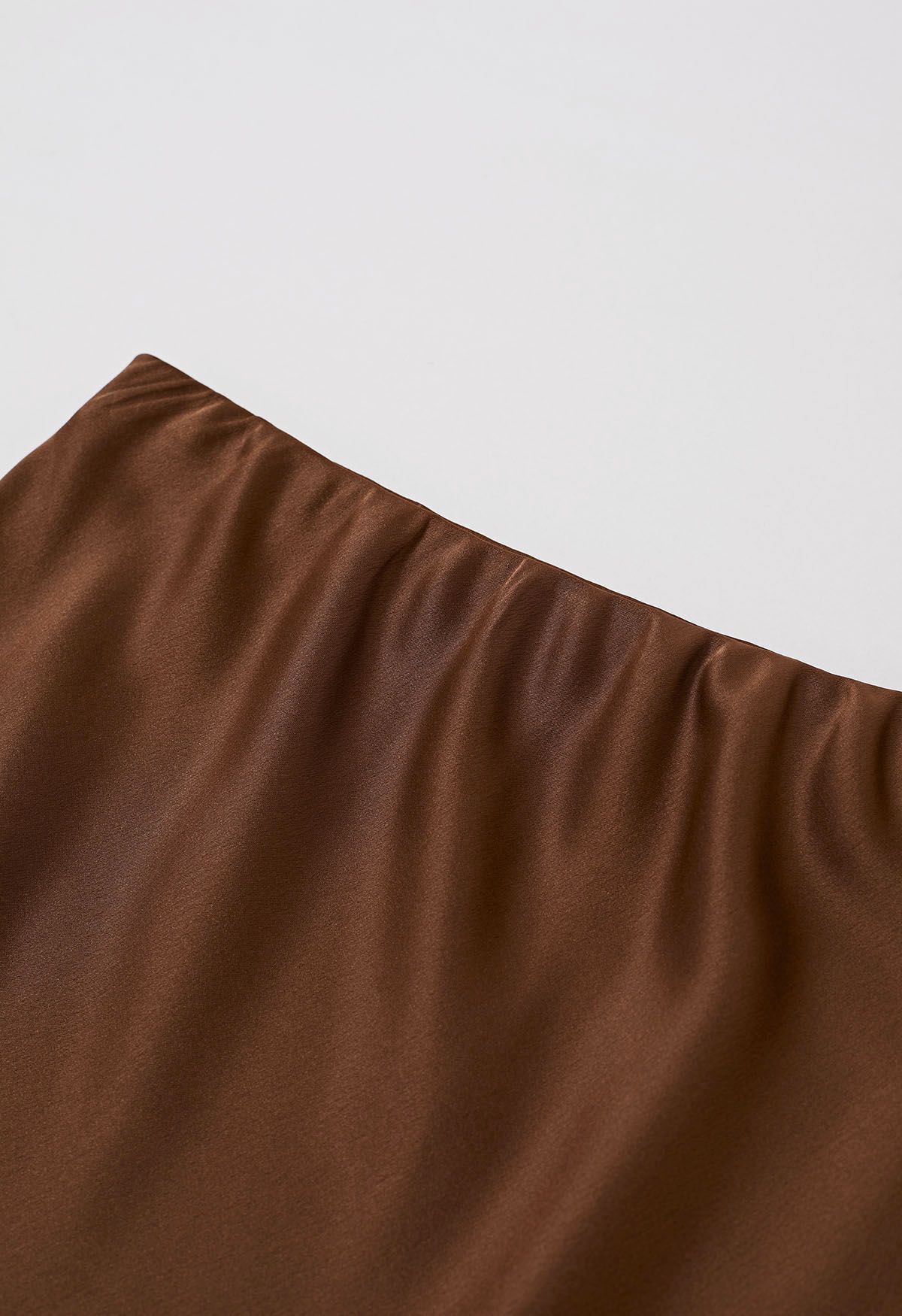 Satin Elegance Front Flap Maxi Skirt in Caramel