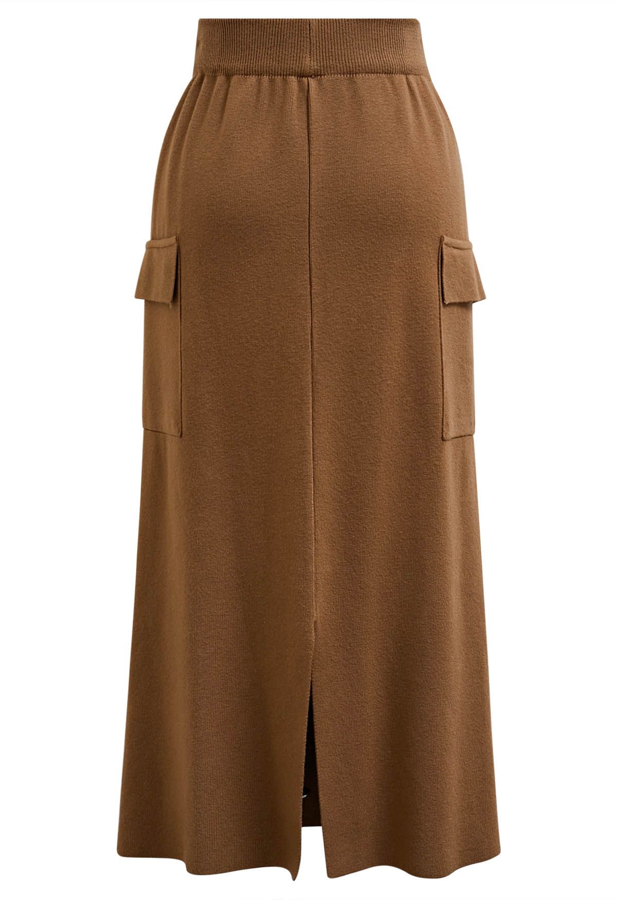 Fake Pocket Stylish Tie-Waist Knit Skirt in Caramel