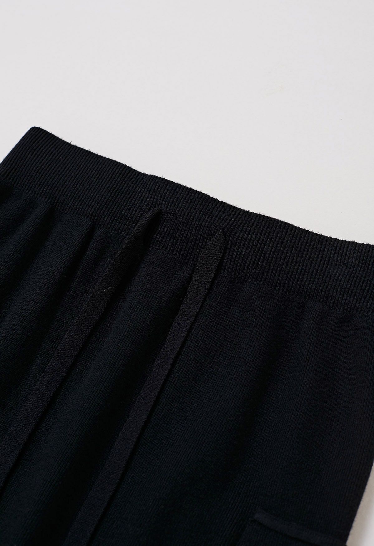 Fake Pocket Stylish Tie-Waist Knit Skirt in Black