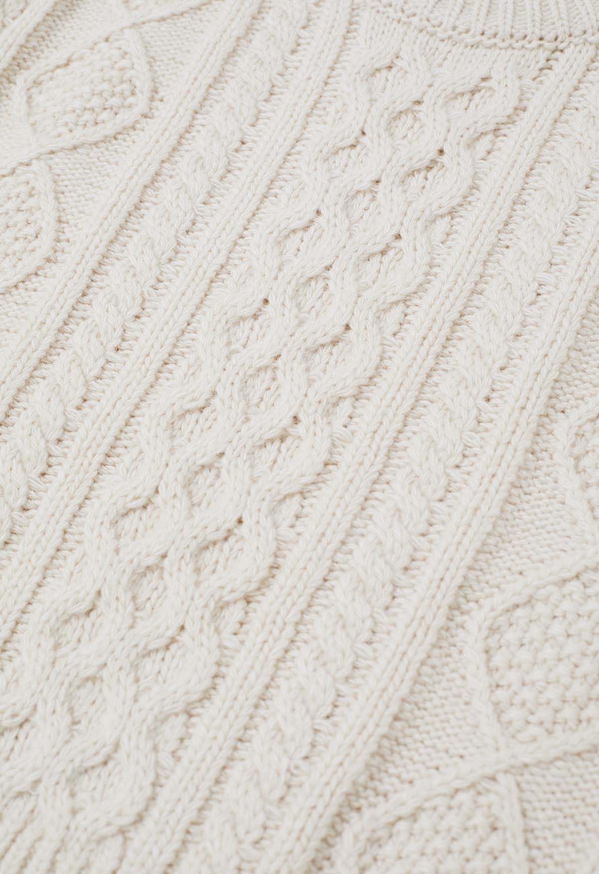 Hug-Me Cable Knit Crewneck Sweater in Ivory