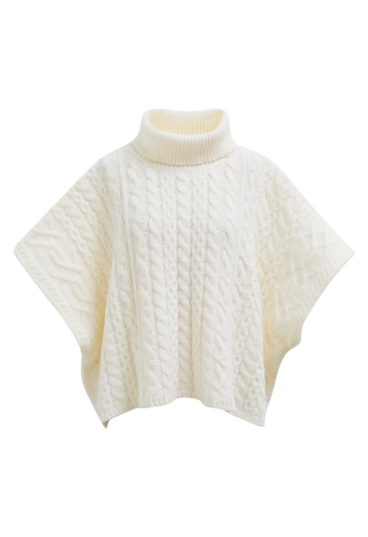 Warmth Turtleneck Cable Knit Cape Sweater in Ivory