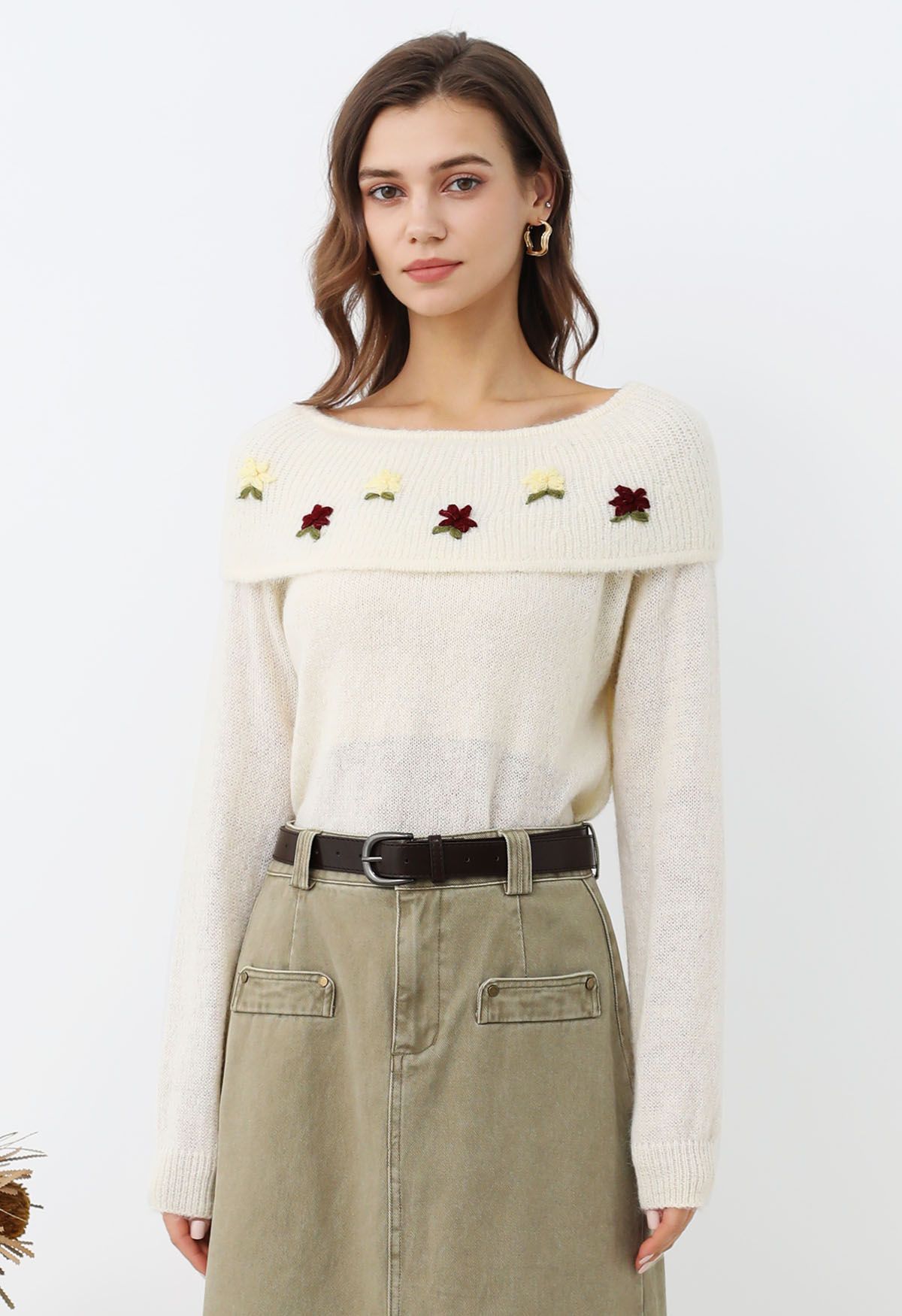 Adorable Stitch Posy Foldover Shoulder Knit Top