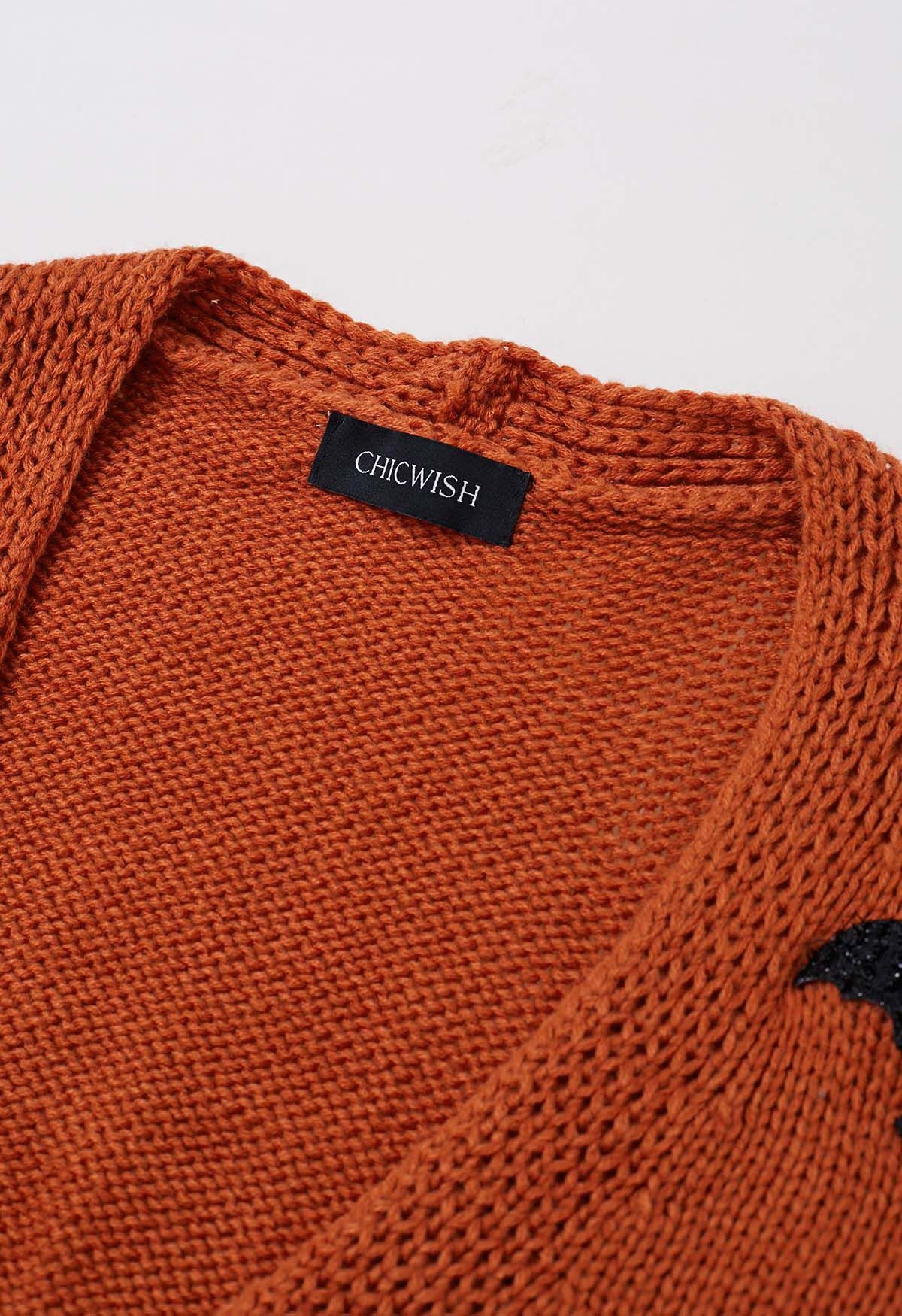 Mystic Bats Patch Buttoned Knit Cardigan in Pumpkin