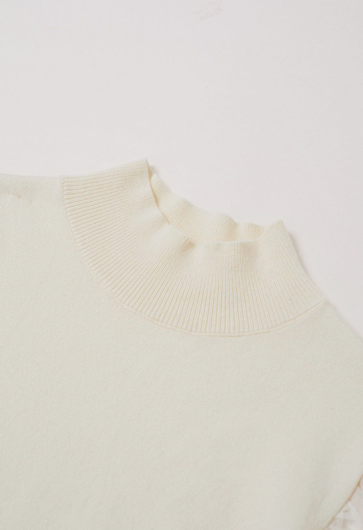 Rose Cotton Candy Spliced Sleeves Knit Top in Cream