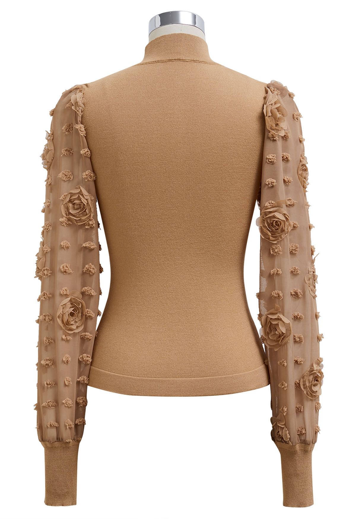 Rose Cotton Candy Spliced Sleeves Knit Top in Caramel