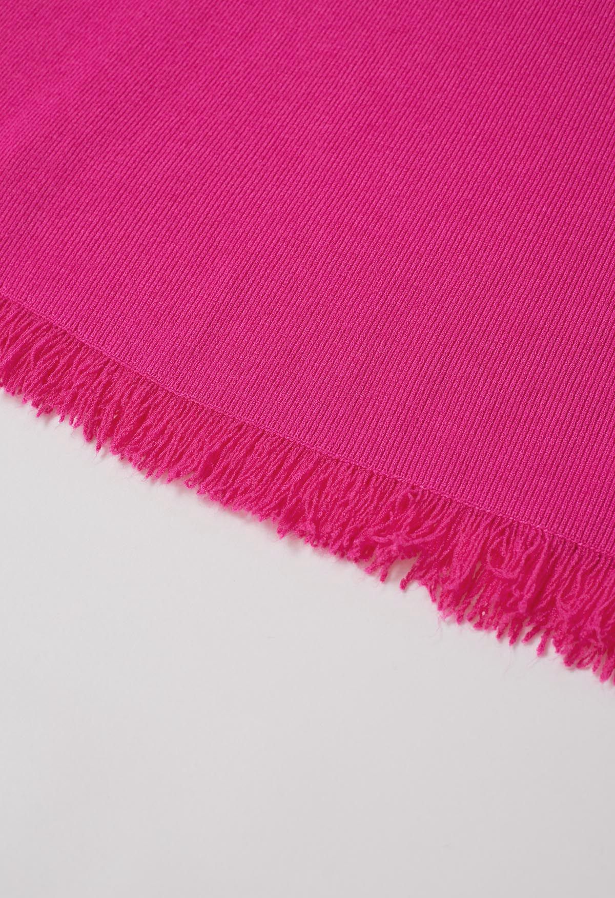 Chain Belt Fringe Hem Knit Maxi Skirt in Hot Pink