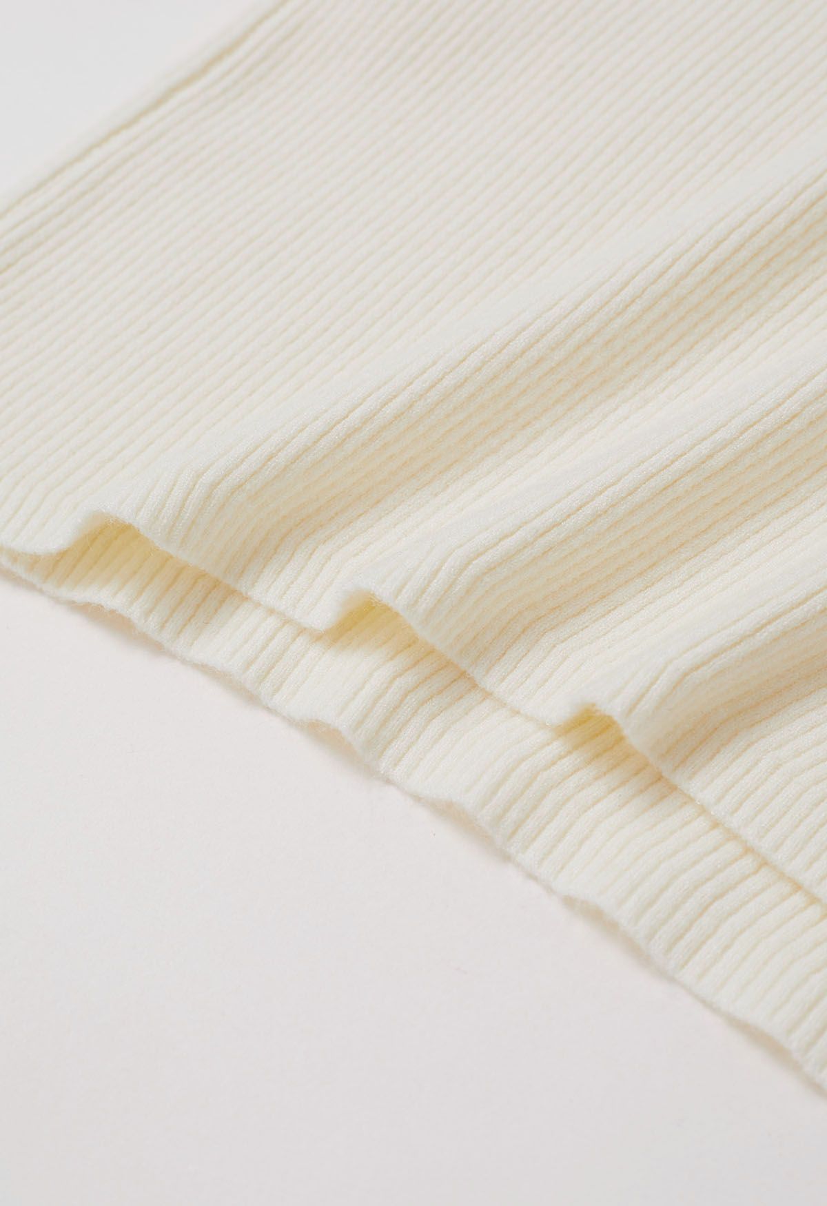 Slanted Hem Ribbed Knit Top in White