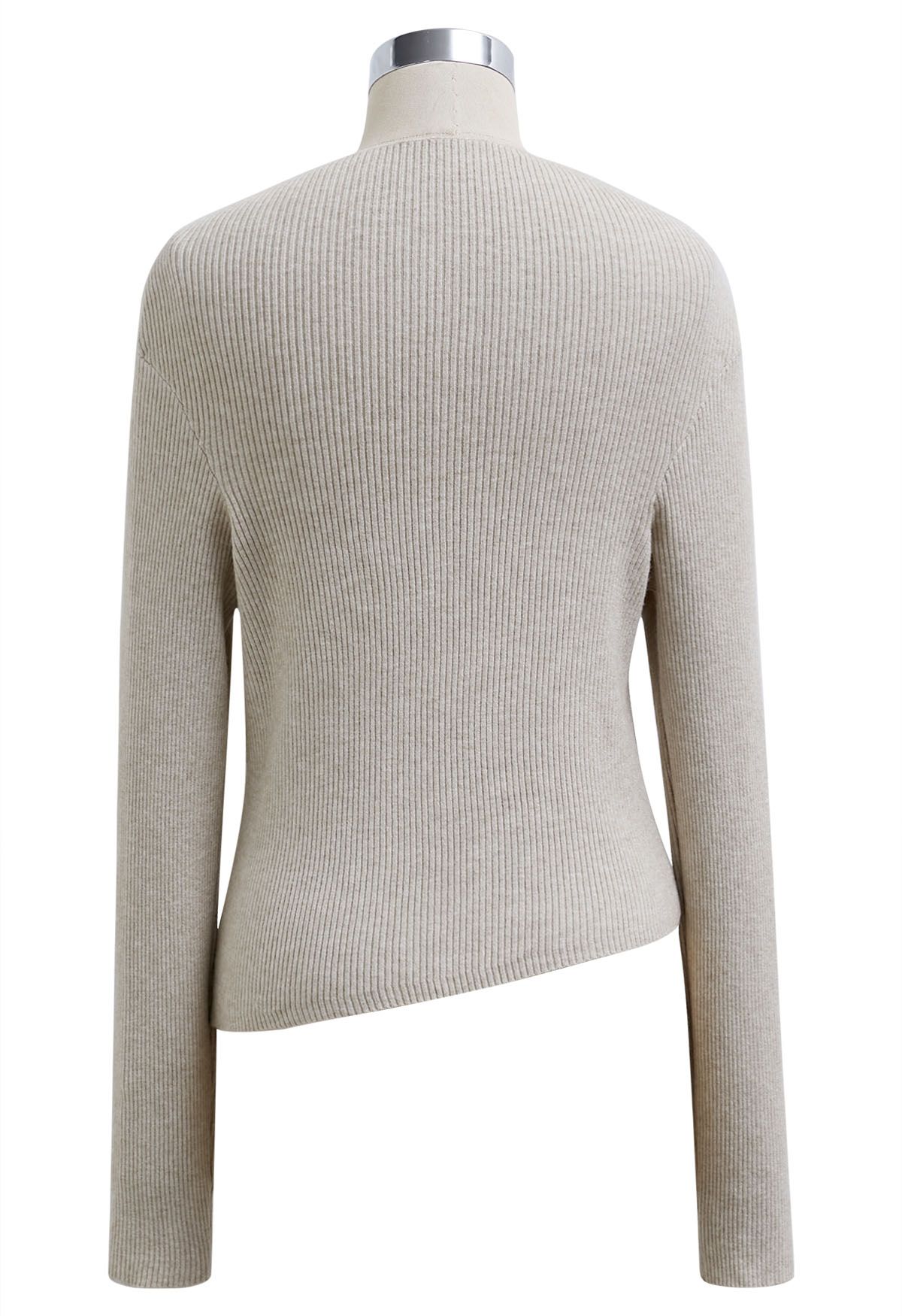 Slanted Hem Ribbed Knit Top in Oatmeal