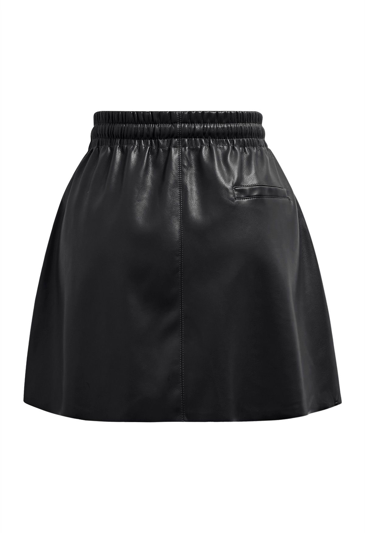 Faux Leather Drawstring Waist Mini Skirt in Black