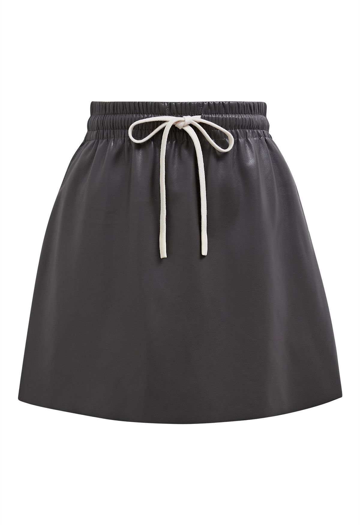 Faux Leather Drawstring Waist Mini Skirt in Smoke