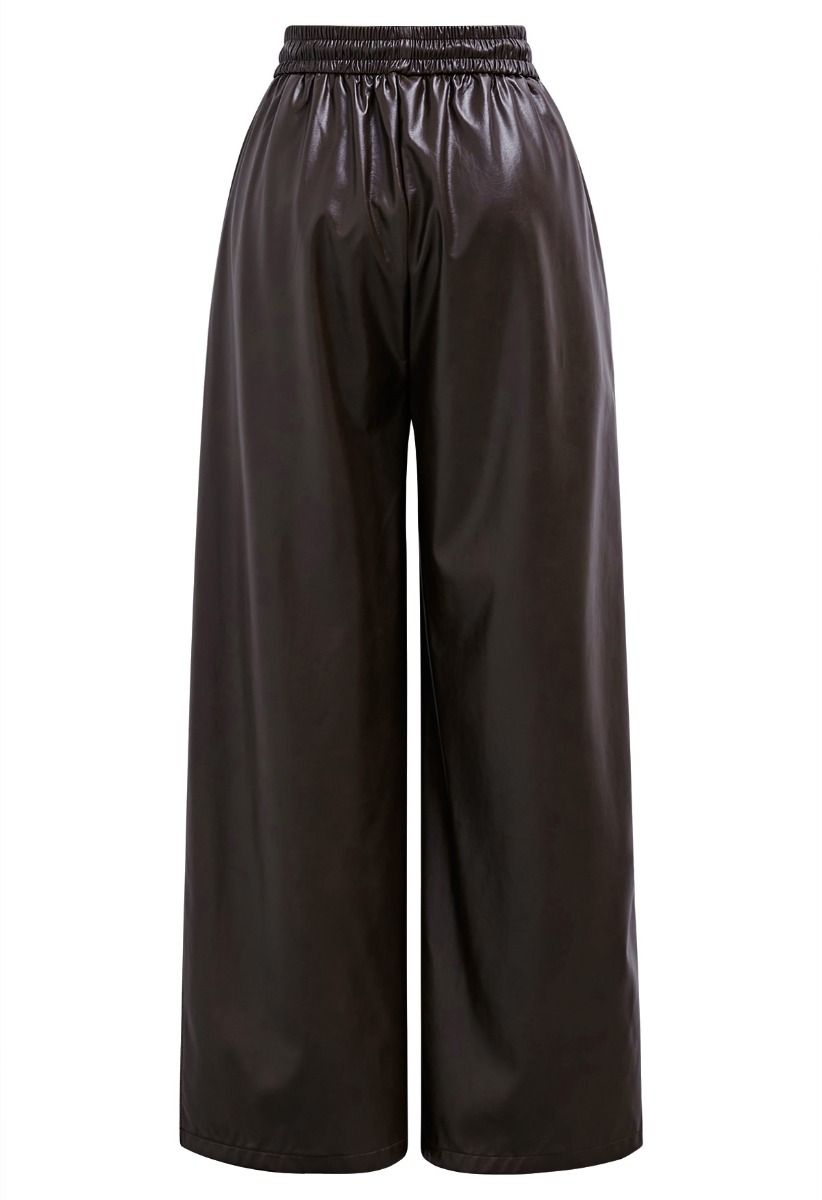 City Stroll Faux Leather Drawstring Pants in Brown