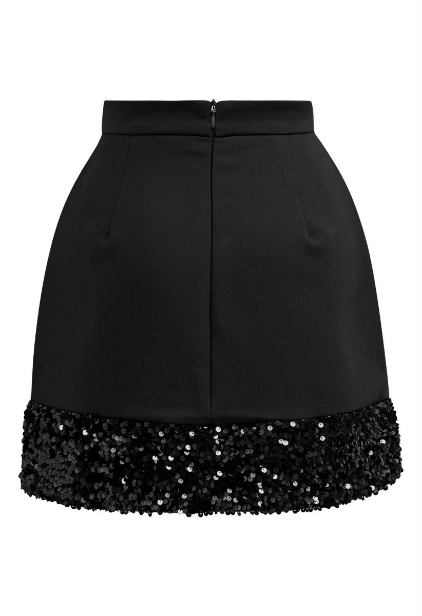 Shine Glamour Sequin Hem Mini Skirt in Black