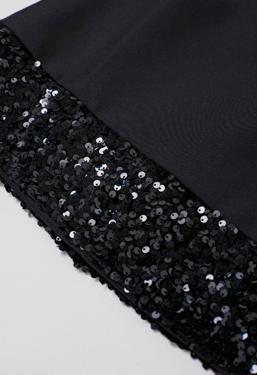 Shine Glamour Sequin Hem Mini Skirt in Black