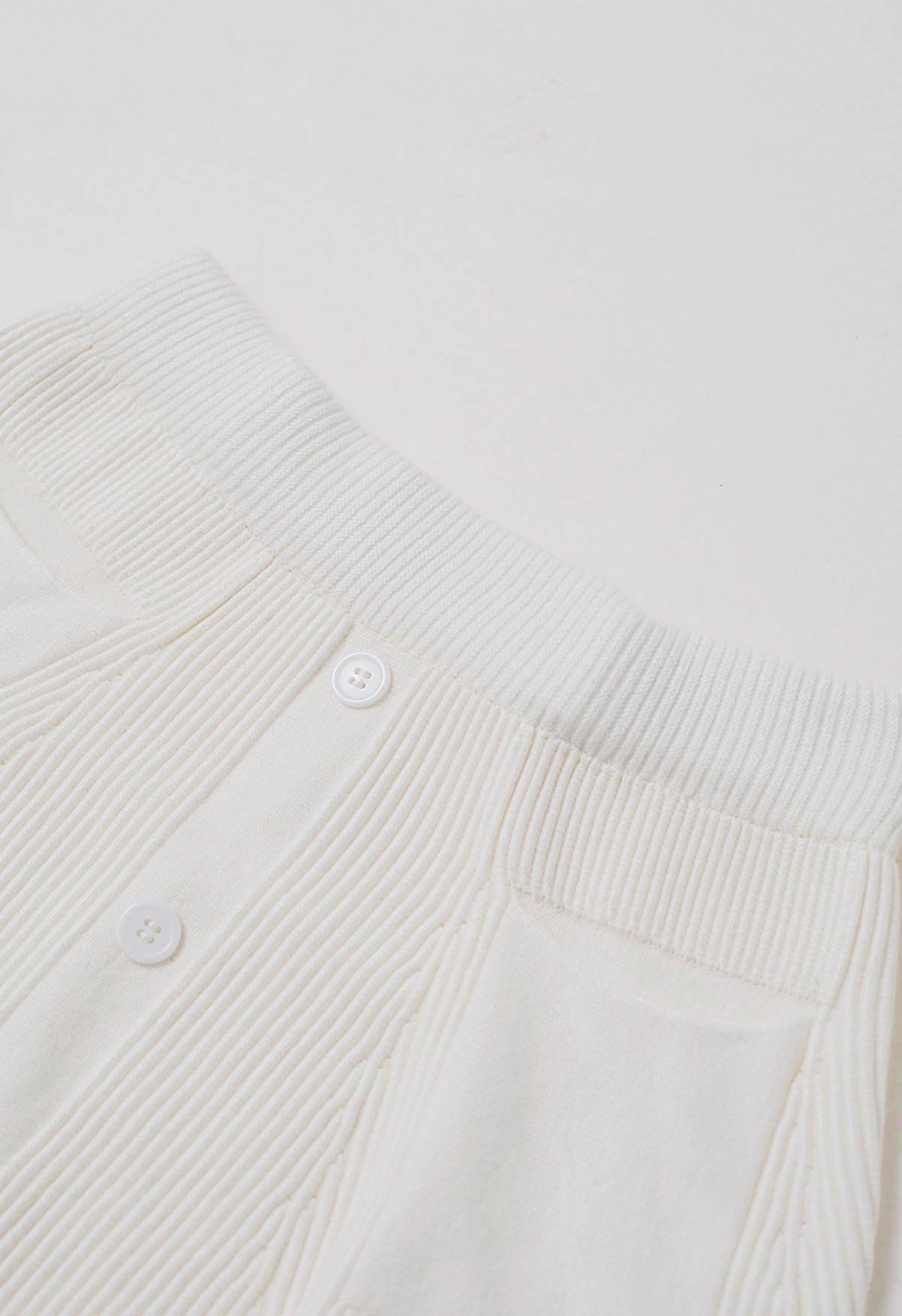 Patch Pockets Button Trim Knit Mini Skirt in White