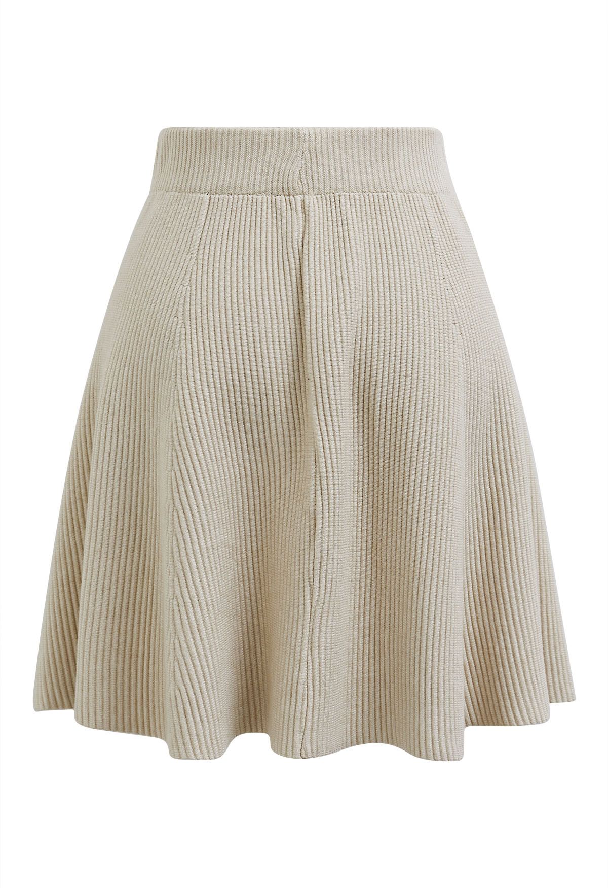 Patch Pockets Button Trim Knit Mini Skirt in Sand