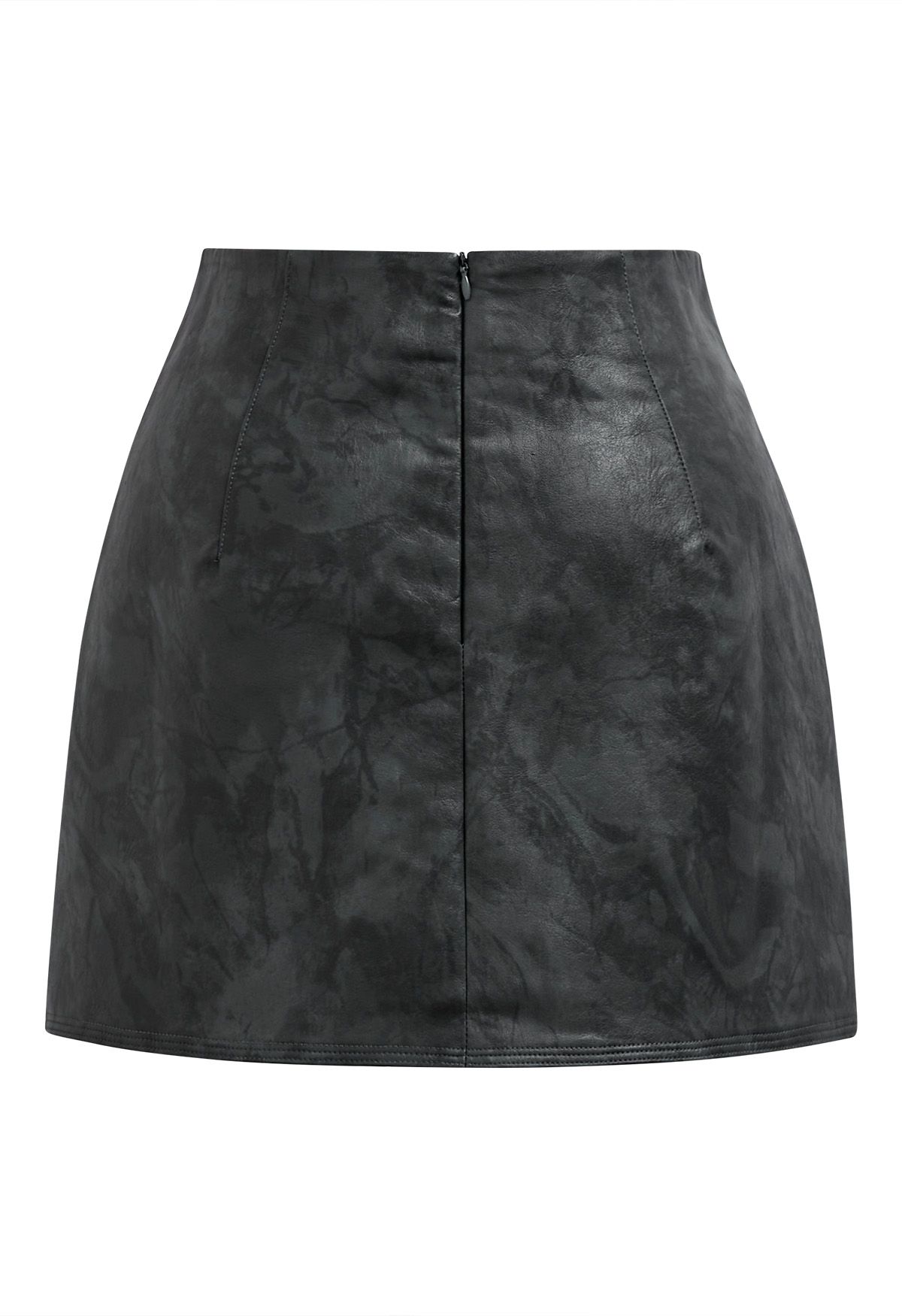 Marble Beads Decor Faux Leather Mini Skirt in Smoke