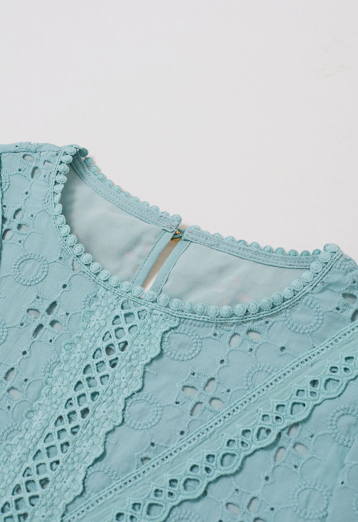 Intricate Petals Eyelet Embroidery Cotton Top in Turquoise