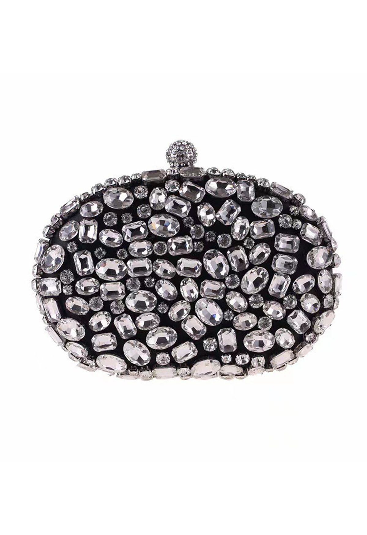 Sparkly Rhinestones Oval Clutch in Black