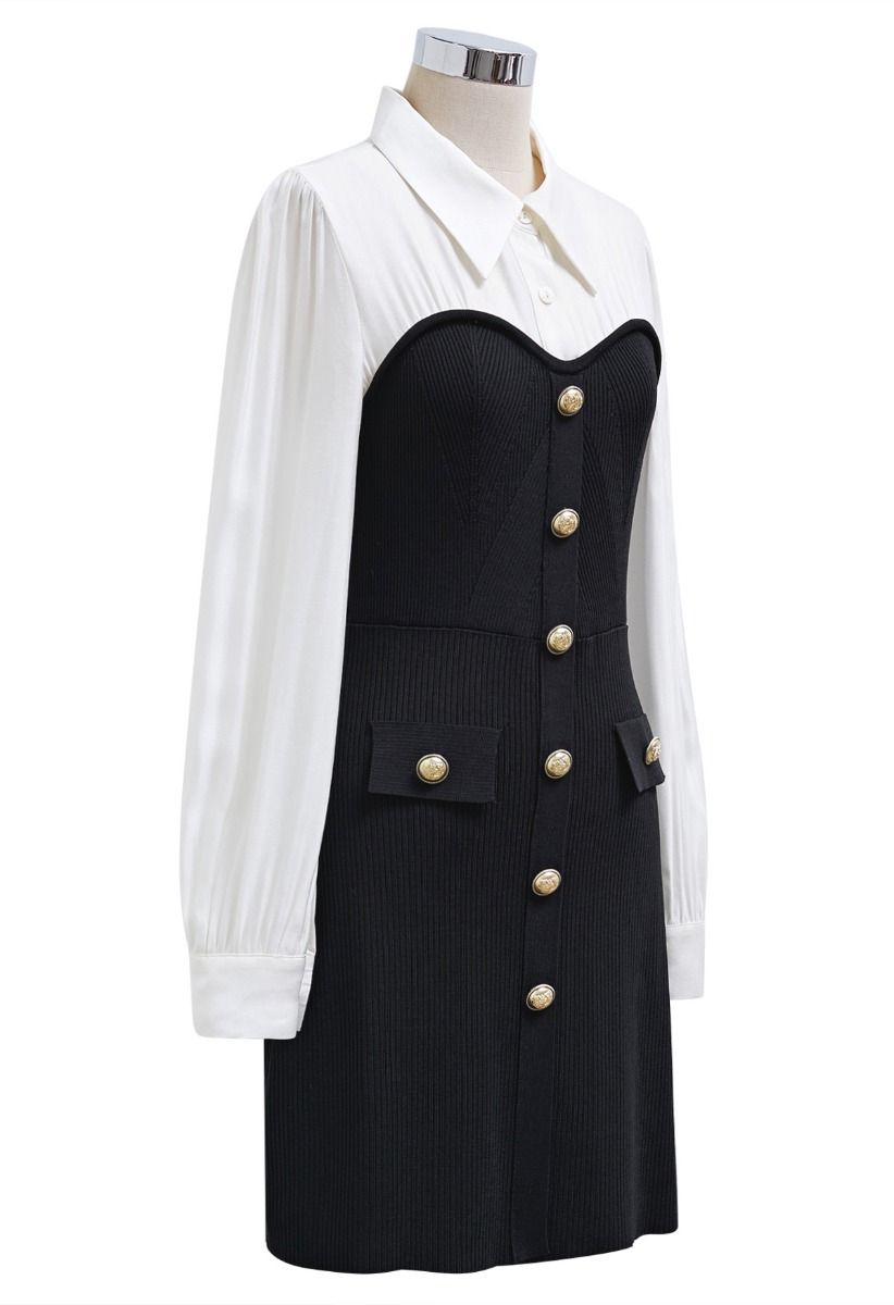 Subtle Button Bustier Spliced Knit Dress