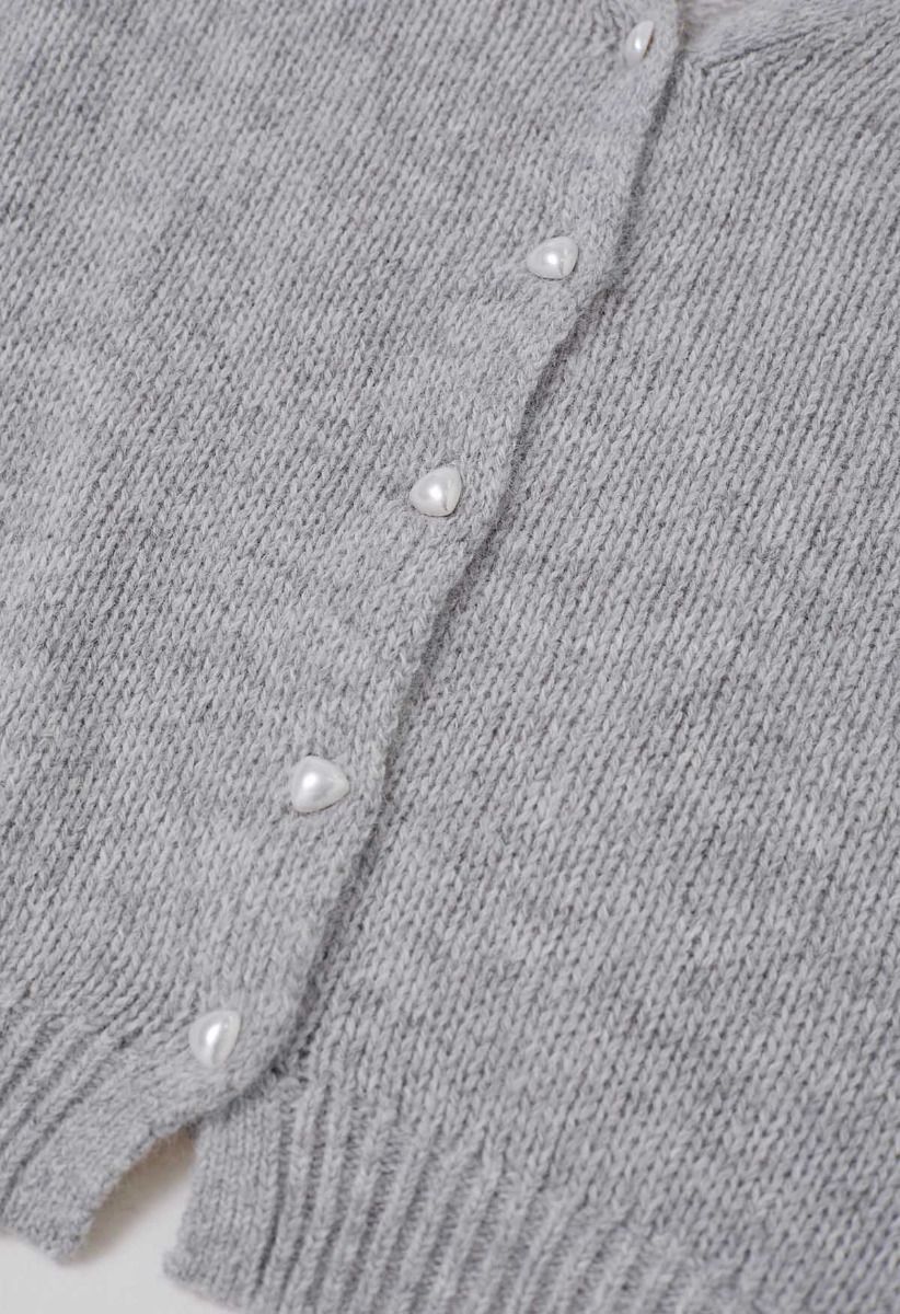 Solid Color Pearly Button Knit Cardigan in Grey