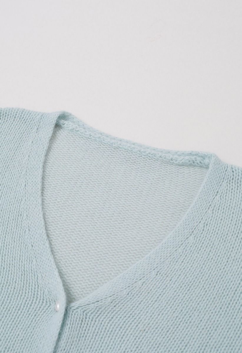 Solid Color Pearly Button Knit Cardigan in Mint