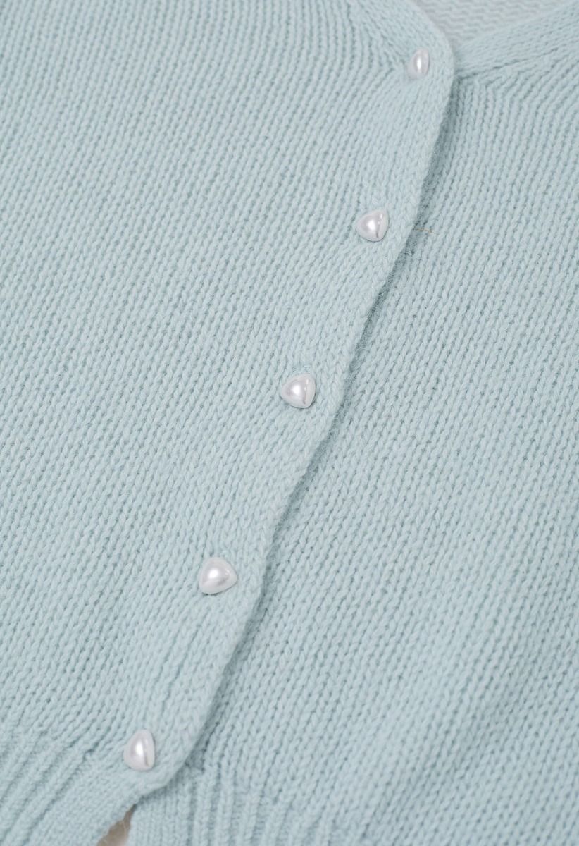 Solid Color Pearly Button Knit Cardigan in Mint