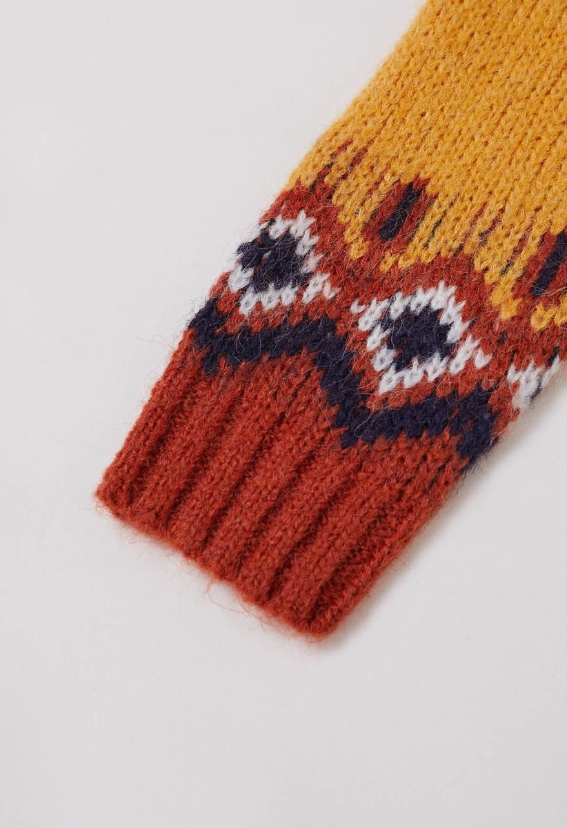 Nordic Charm Fair Isle Knit Sweater in Orange