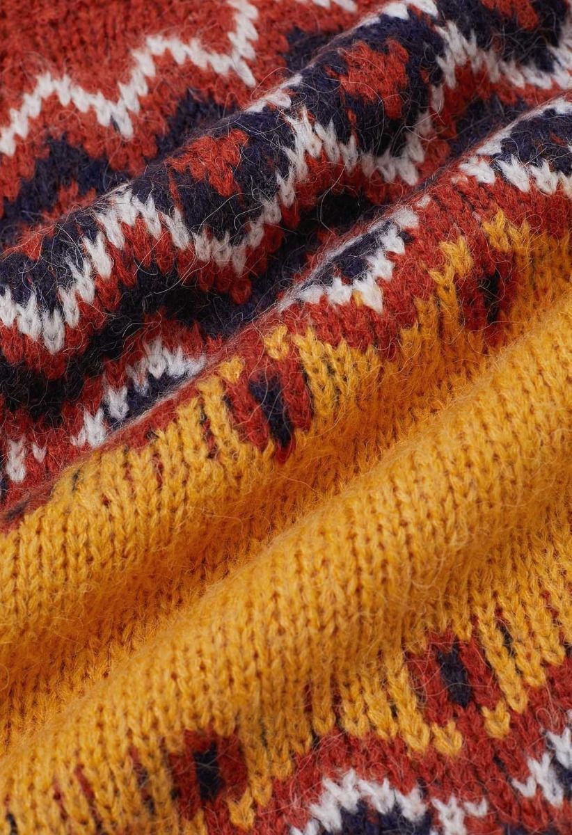 Nordic Charm Fair Isle Knit Sweater in Orange